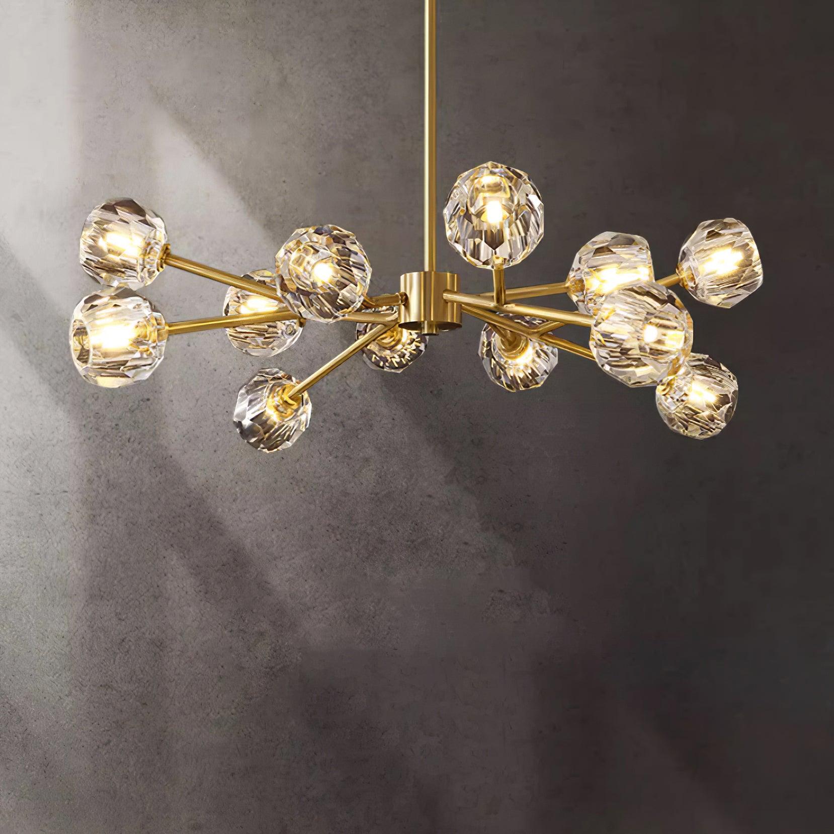 Crystal Ball Chandelier Brass Black Faceted - Letslighting