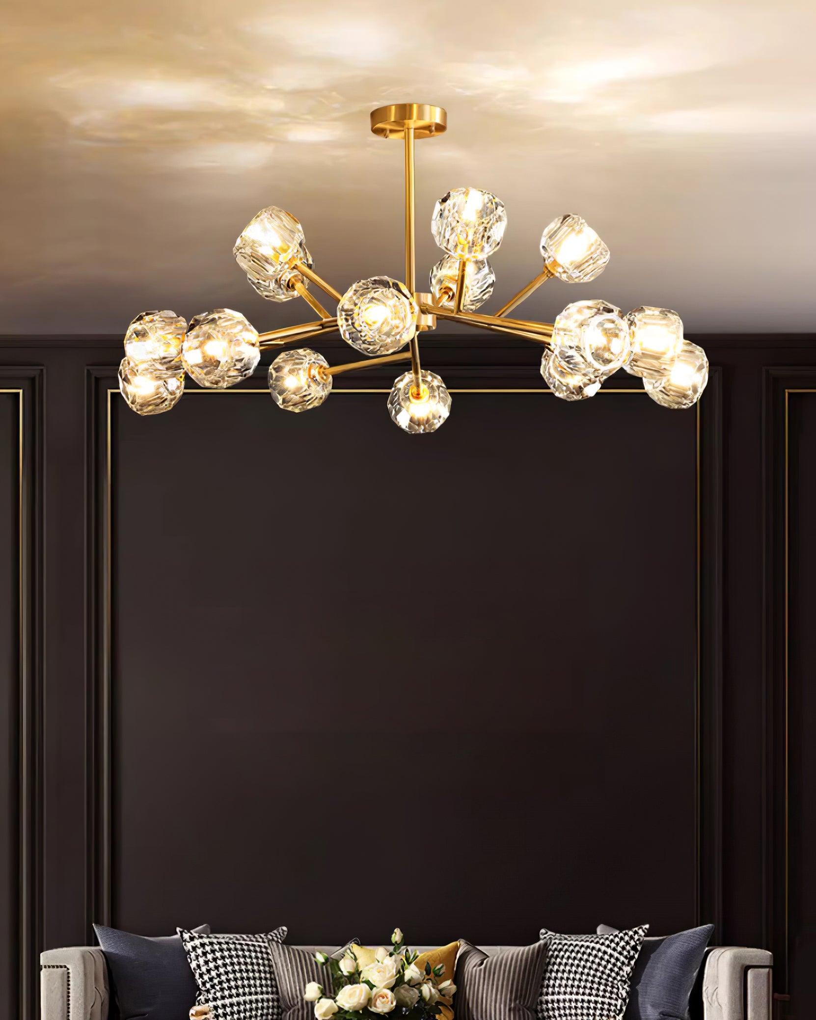 Crystal Ball Chandelier Brass Black Faceted - Letslighting