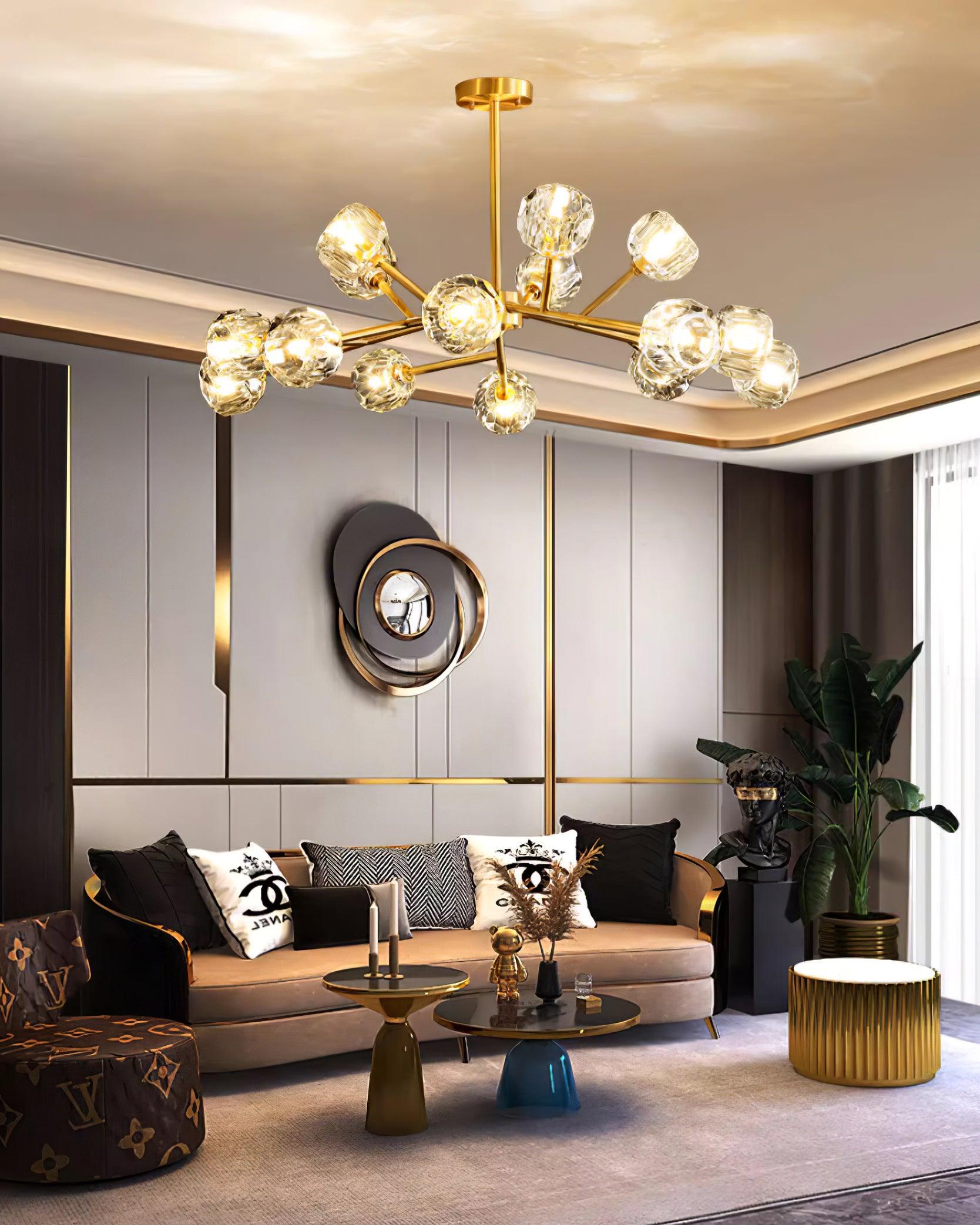 Crystal Ball Chandelier Brass Black Faceted - Letslighting