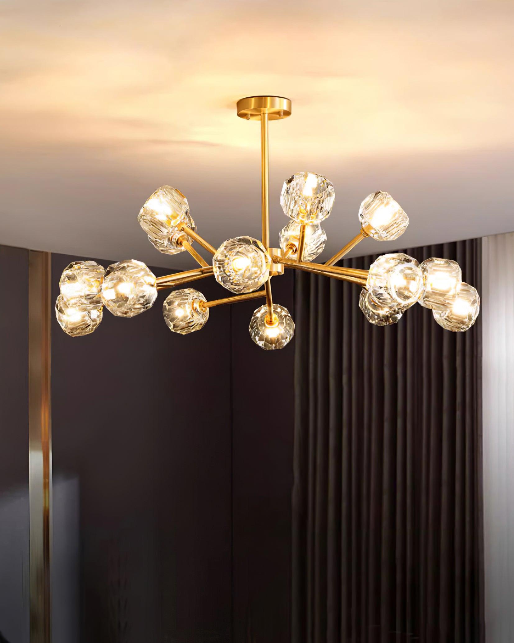 Crystal Ball Chandelier Brass Black Faceted - Letslighting