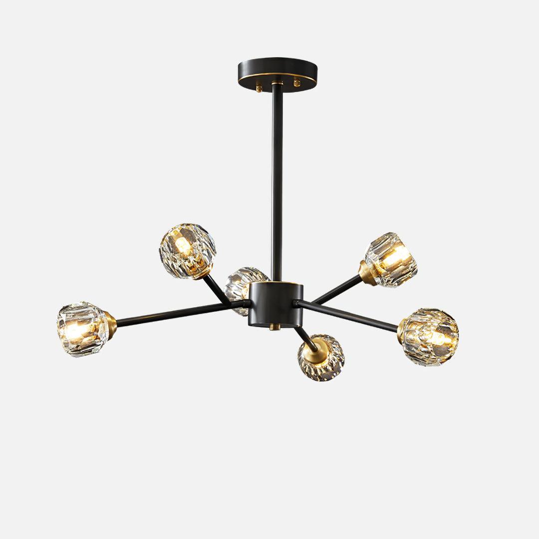 Crystal Ball Chandelier Brass Black Faceted - Letslighting