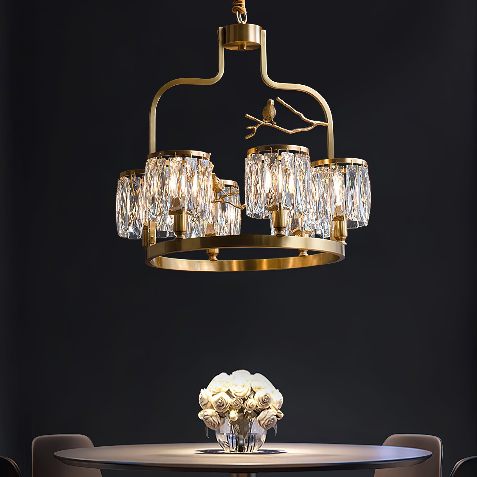 Zephyr Individual Creativity Bird Brass Crystal Chandelier - Lamp Copper