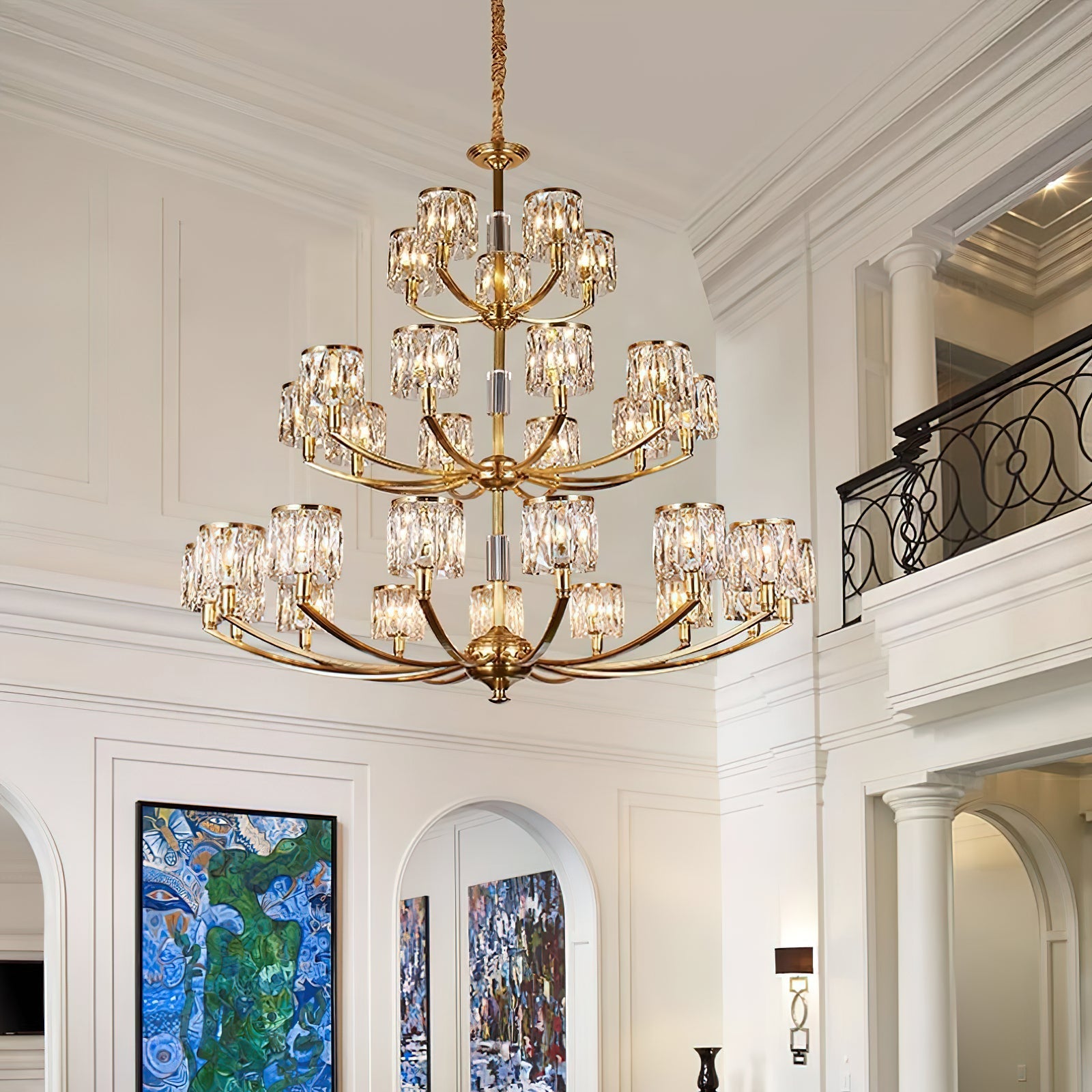 Amber Individual Creativity Column Brass Crystal Chandelier - Lamp Copper