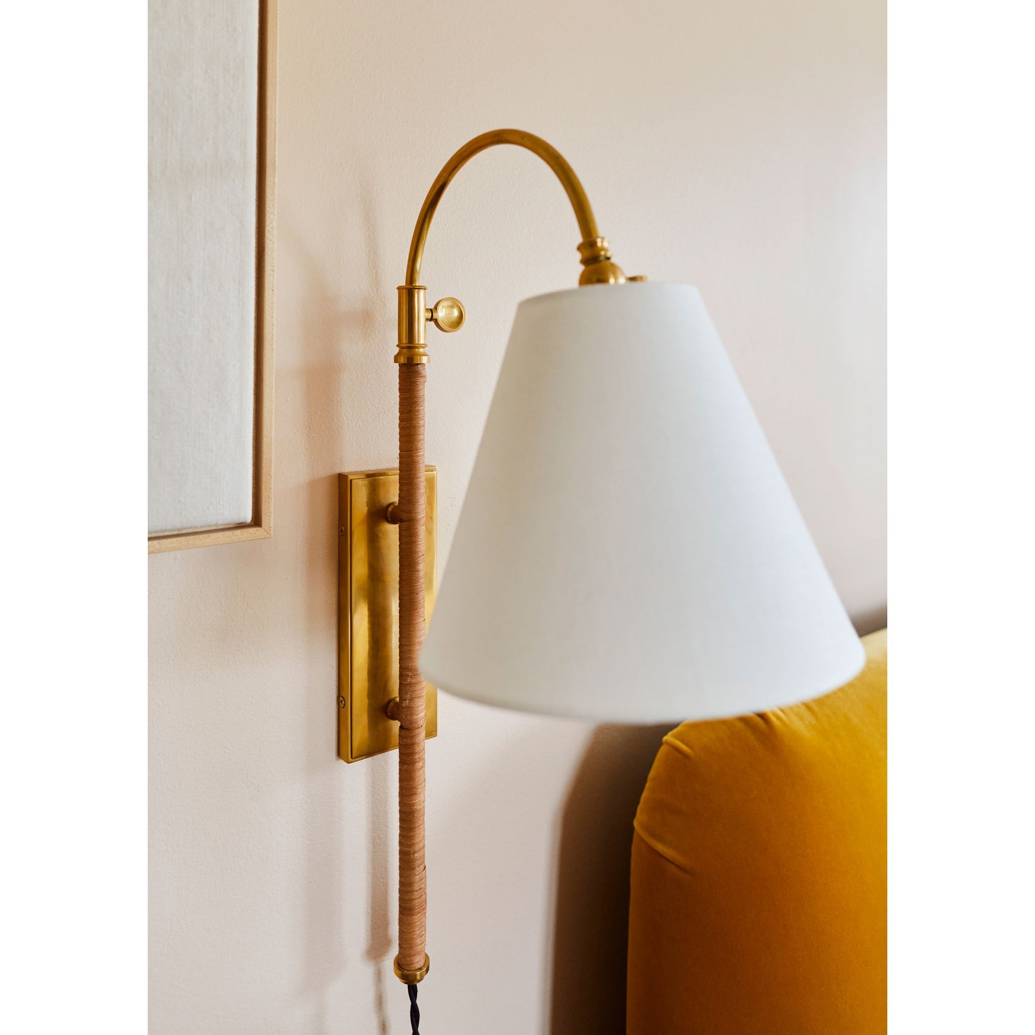 Elan Modern Minimalist Plug-In Brass Fabric Sconce Wall Lamp - Lamp Copper