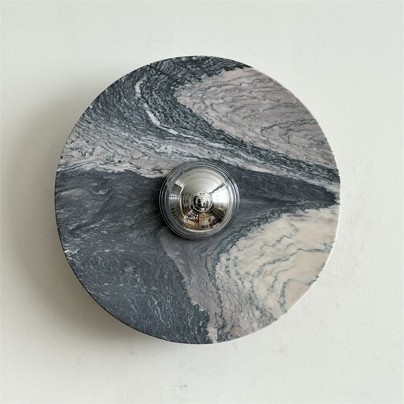 Zeno Modern Minimalist Round Chrome Marble Metal Wall Sconce - Lamp Copper