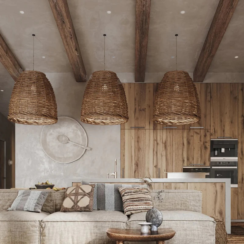Ritta Suspension LED Vintage Rotin Salon/Chambre à Coucher