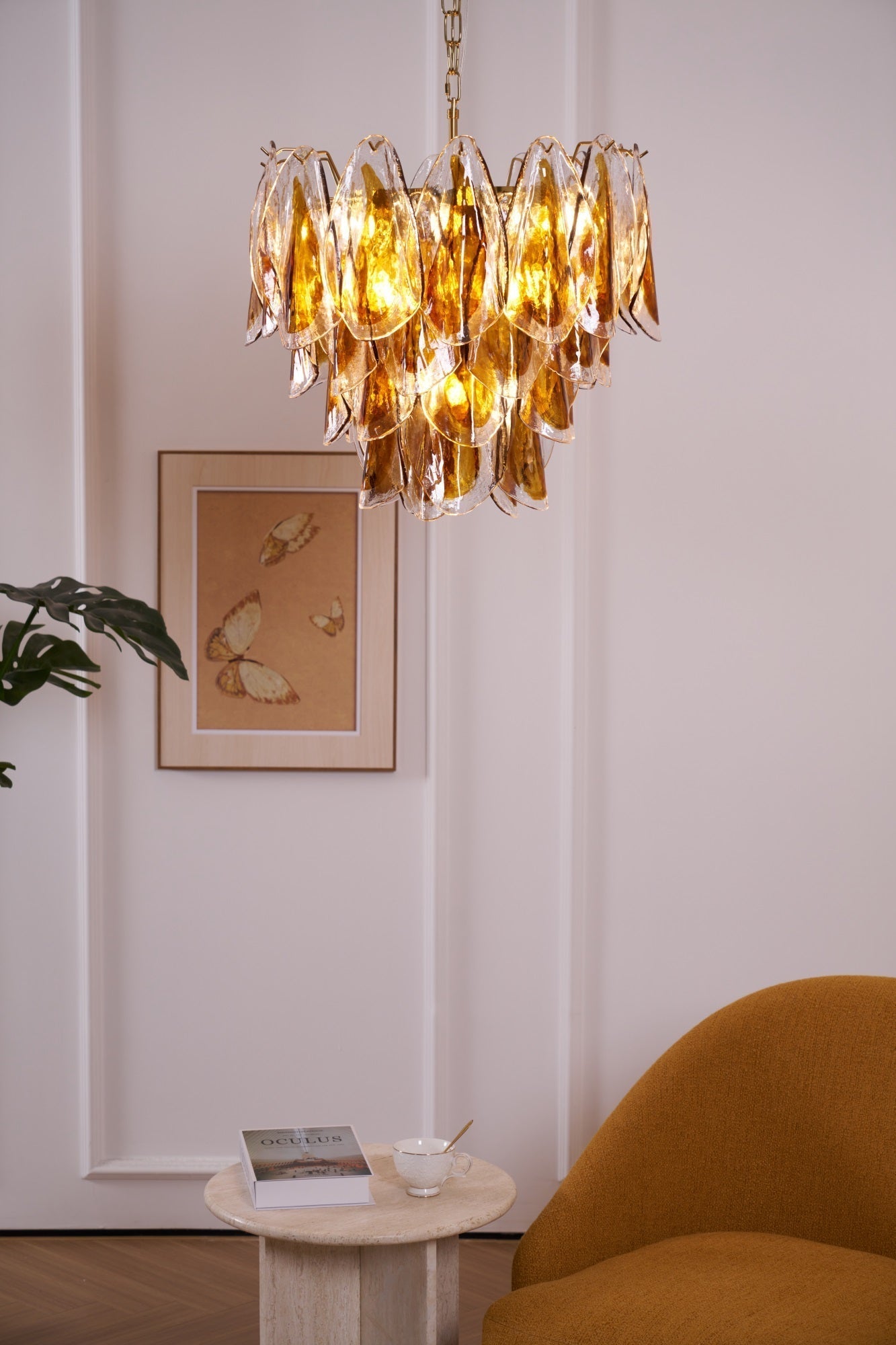 Aurora Chandelier Amber Leaf Glass Layered Organic Warmth - Letslighting