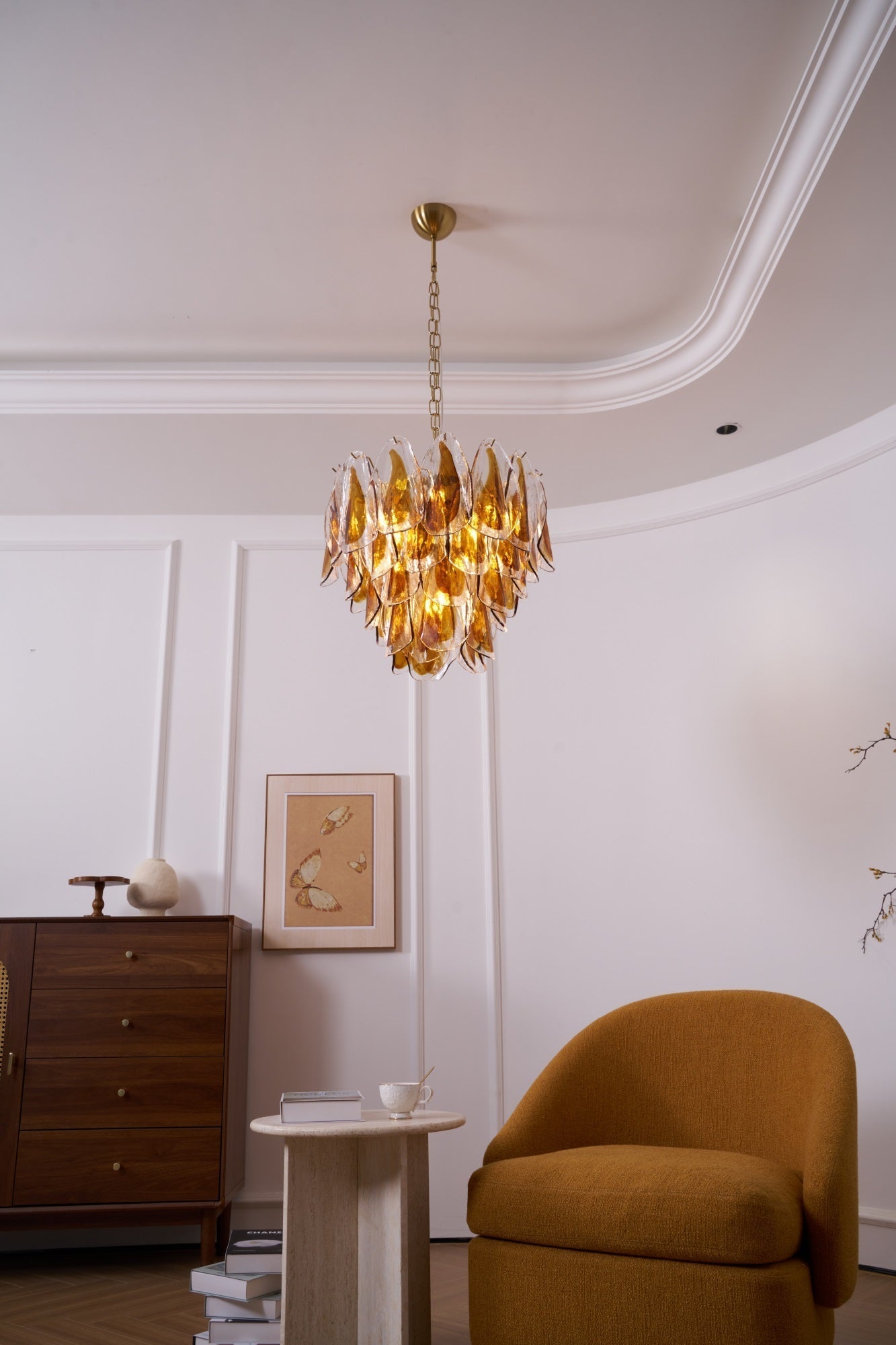 Aurora Chandelier Amber Leaf Glass Layered Organic Warmth - Letslighting
