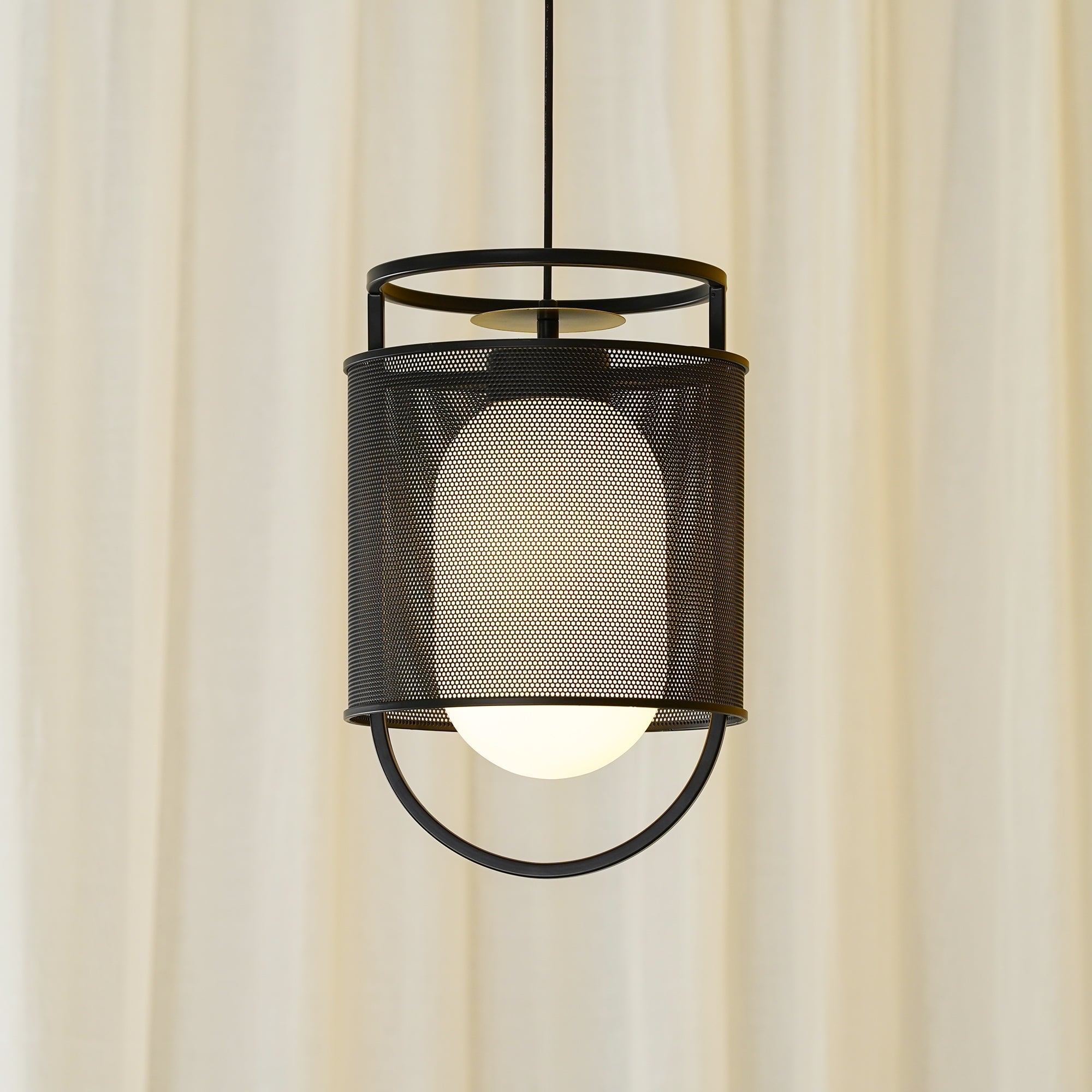 Solara Pendant Lamp Mesh Cylinder Brass Accent Industrial - Letslighting