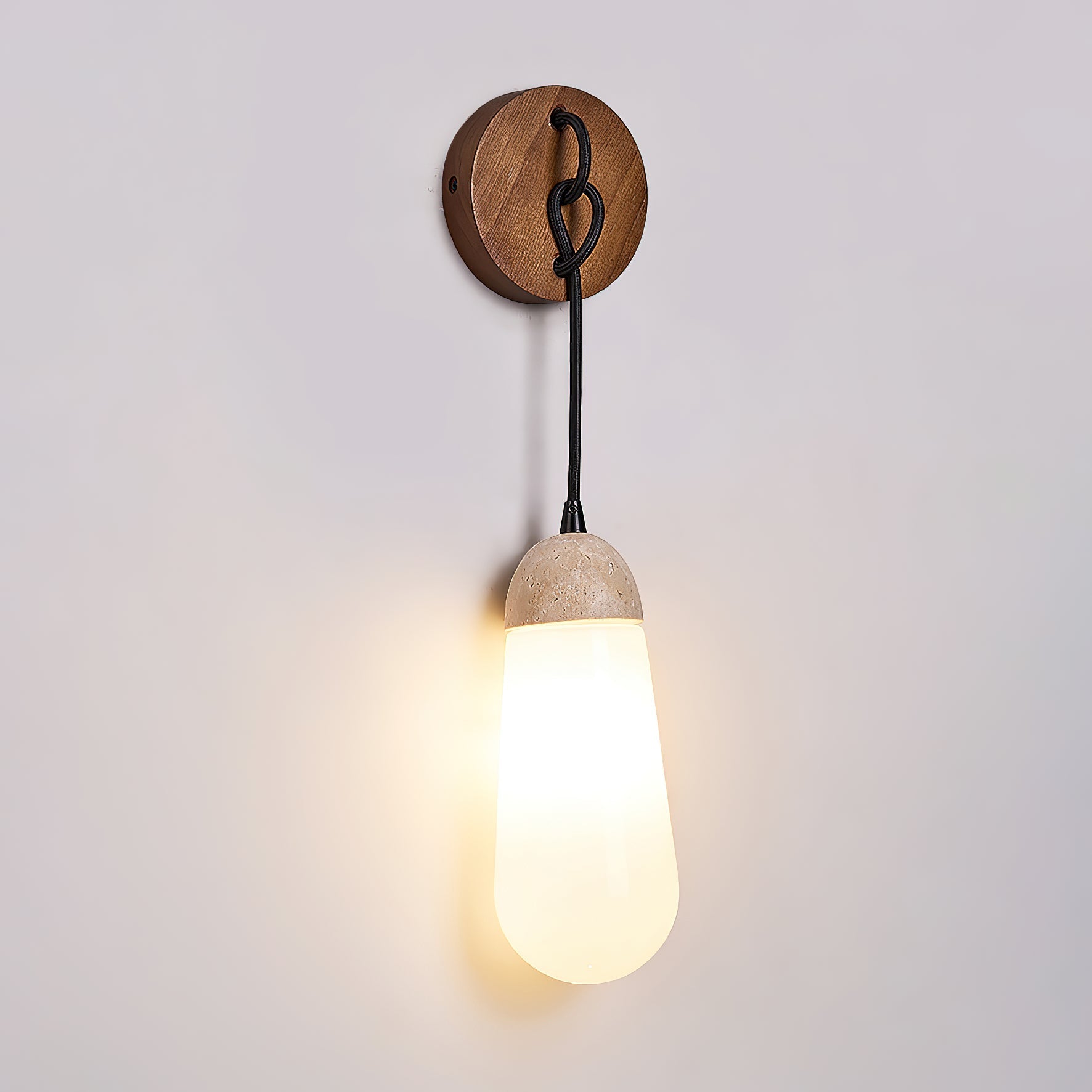 Radiant Modern Minimalist Wood Travertine Wall Lamp - Lamp Copper