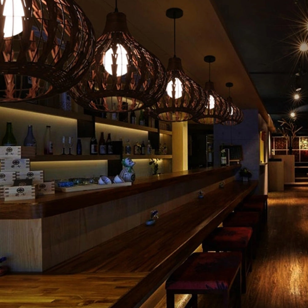 Ritta Suspension Globe Simple, Métal/Rotin, Marron Foncé/Marron Clair, Bar/Cuisine