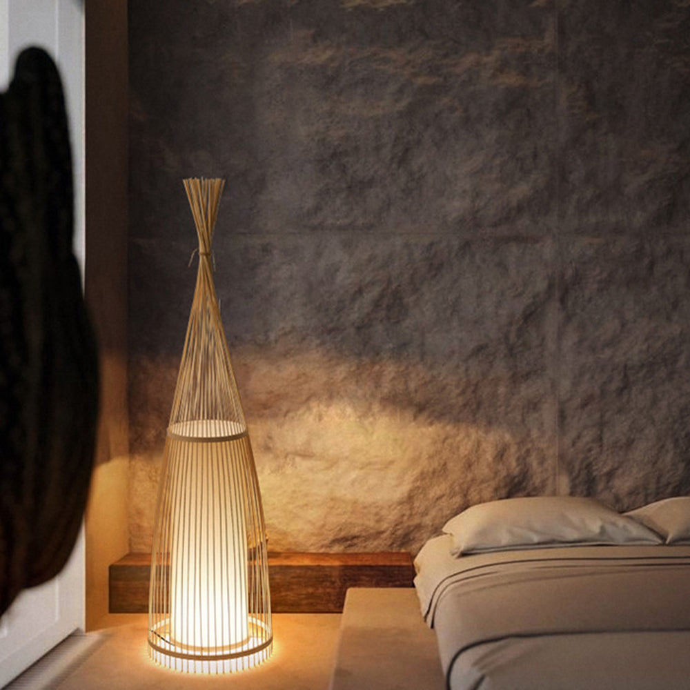 Muto Lampadaire Design Naturel Bois Rotin, Salon/Chambre