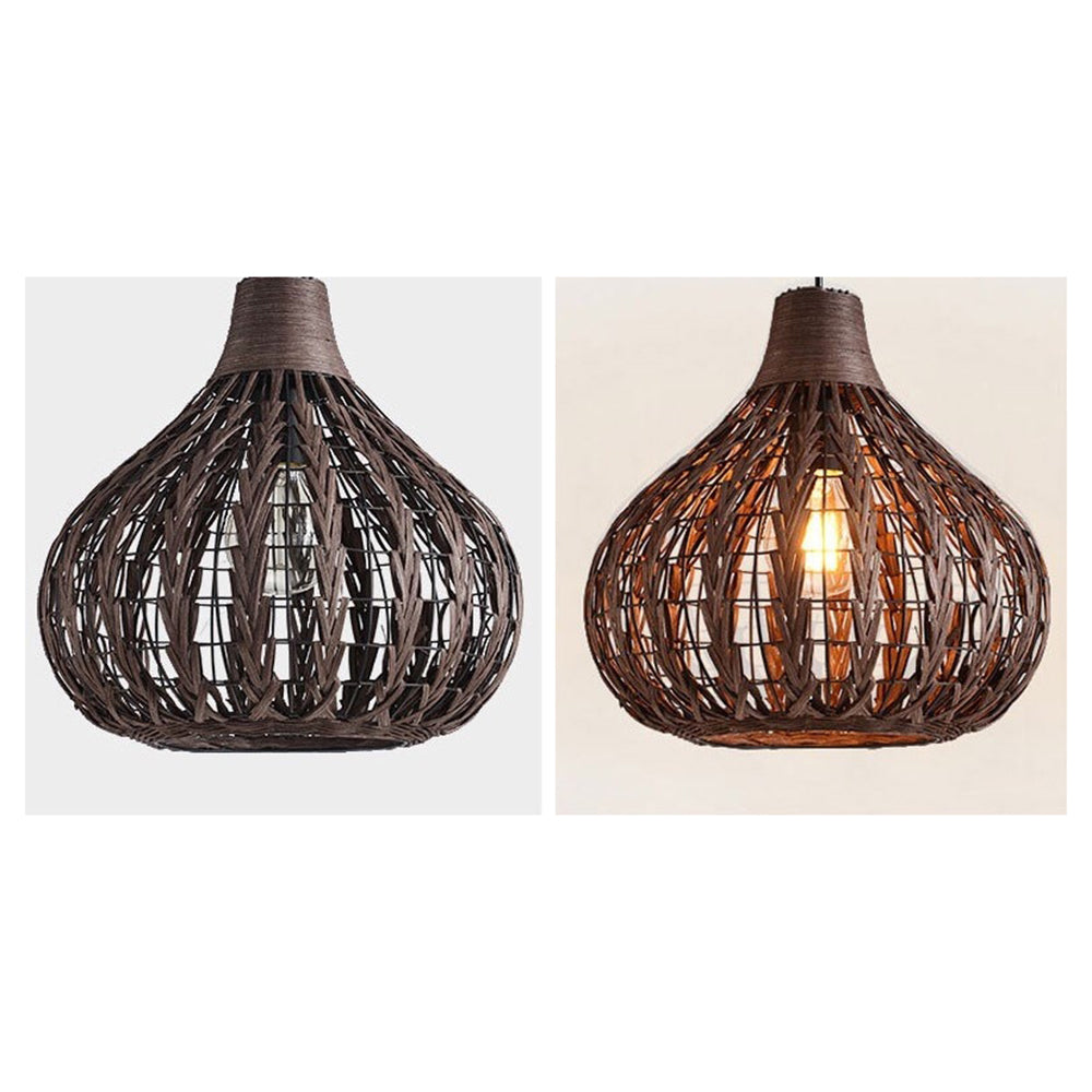 Ritta Suspension Globe Simple, Métal/Rotin, Marron Foncé/Marron Clair, Bar/Cuisine