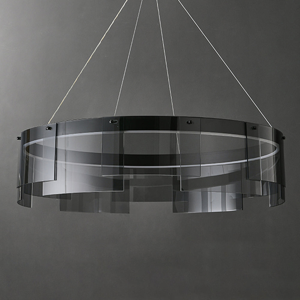 Arisha Suspension Anneau Moderne, Métal/Verre, Noir, Chambre à Coucher/Salon