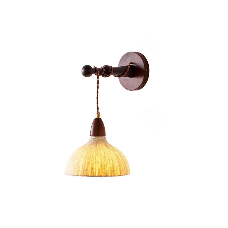 Wall Lamp Rice Paper Shade Wood Arm Soft Ambient Cozy Minimalist - Letslighting