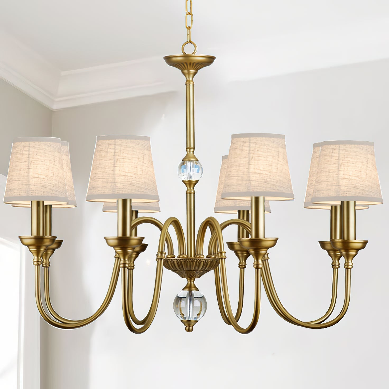 Blur Postmodern Luxury Brass Crystal Fabric Chandelier - Lamp Copper