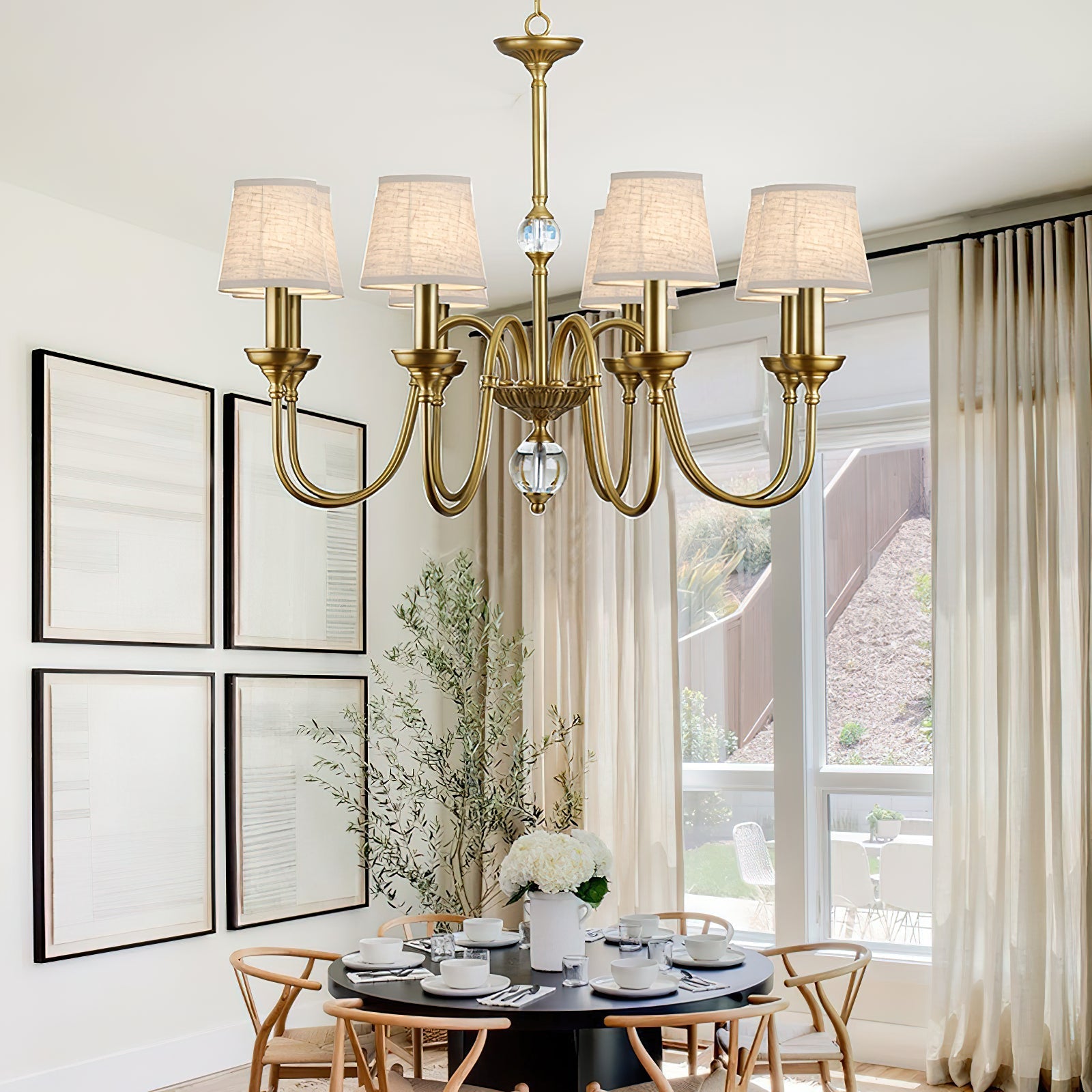 Blur Postmodern Luxury Brass Crystal Fabric Chandelier - Lamp Copper