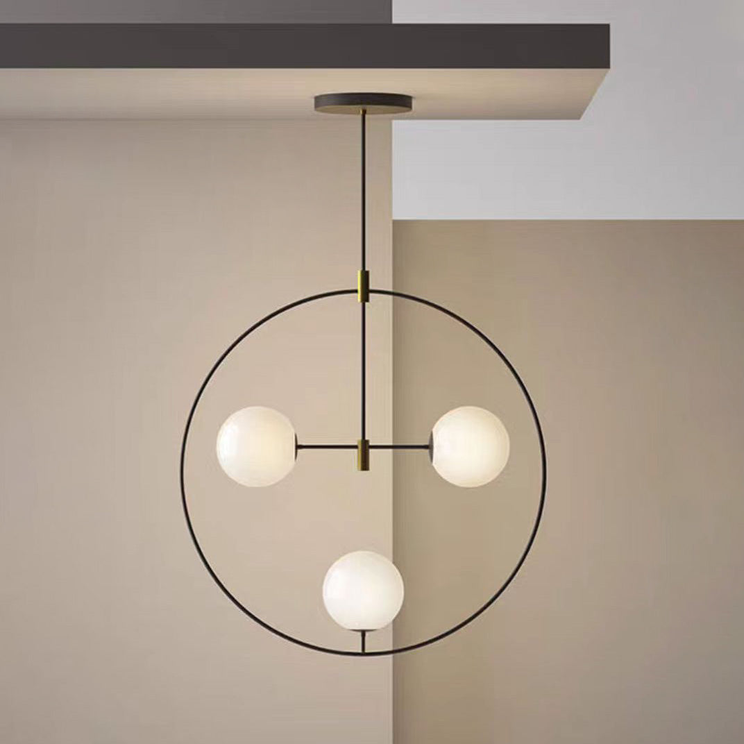 Nexus Modern Minimalist Round Brass Glass Chandelier - Lamp Copper