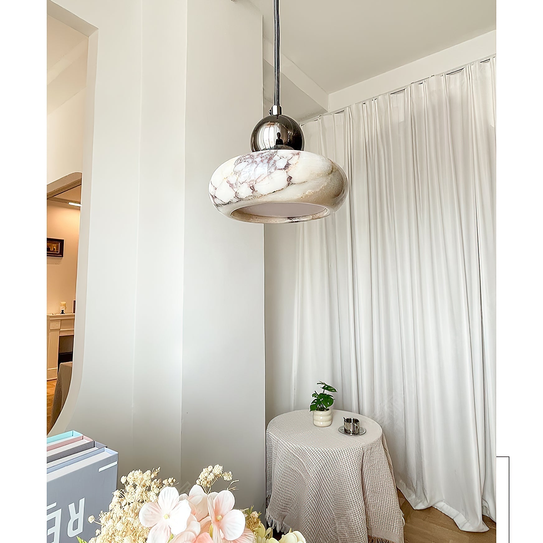 Ridge Modern Minimalist Marble Metal Pendant Lamp - Lamp Copper