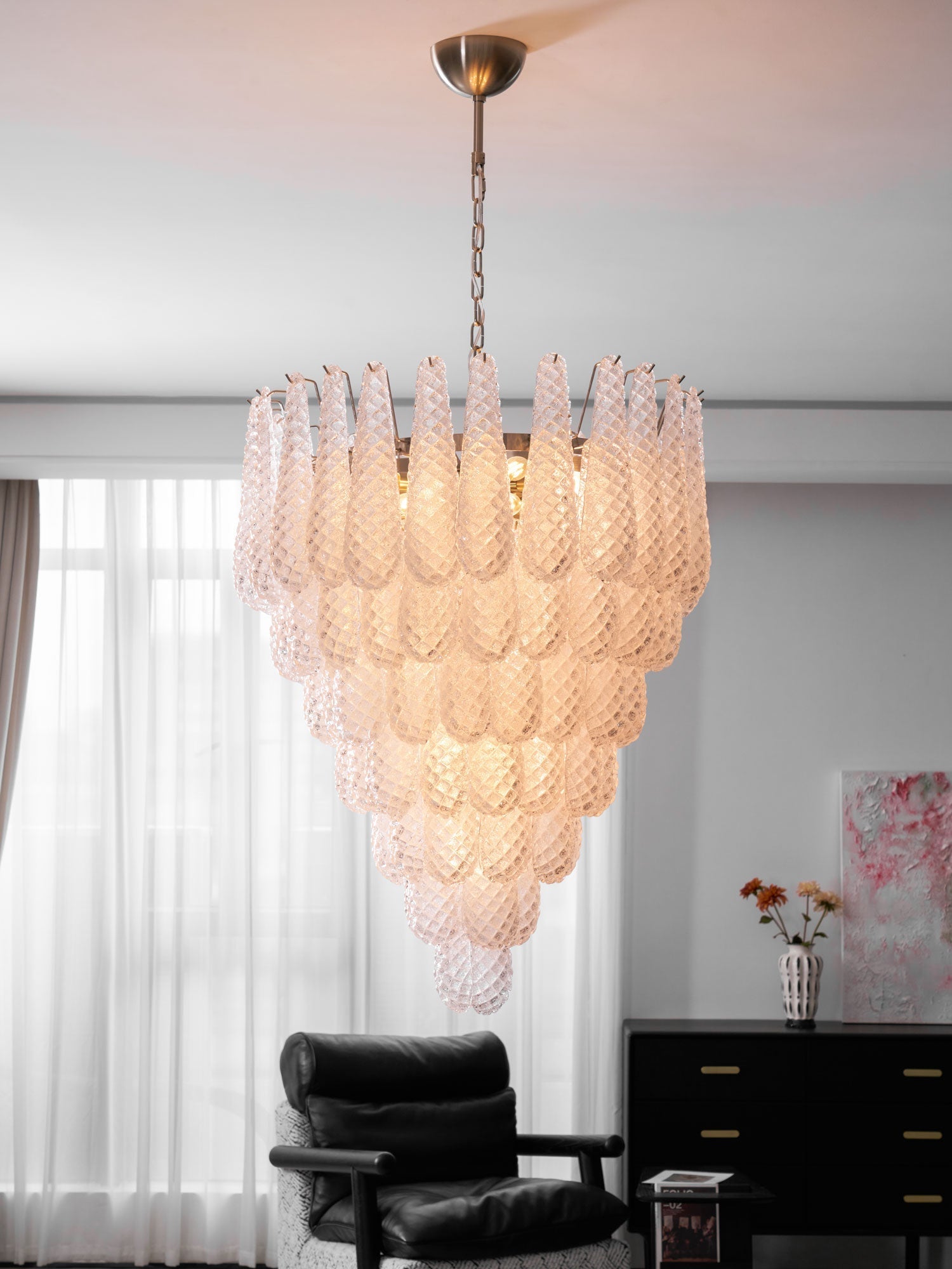 Aurora Chandelier Clear Droplets Murano Glass Waterfall Diamond - Letslighting