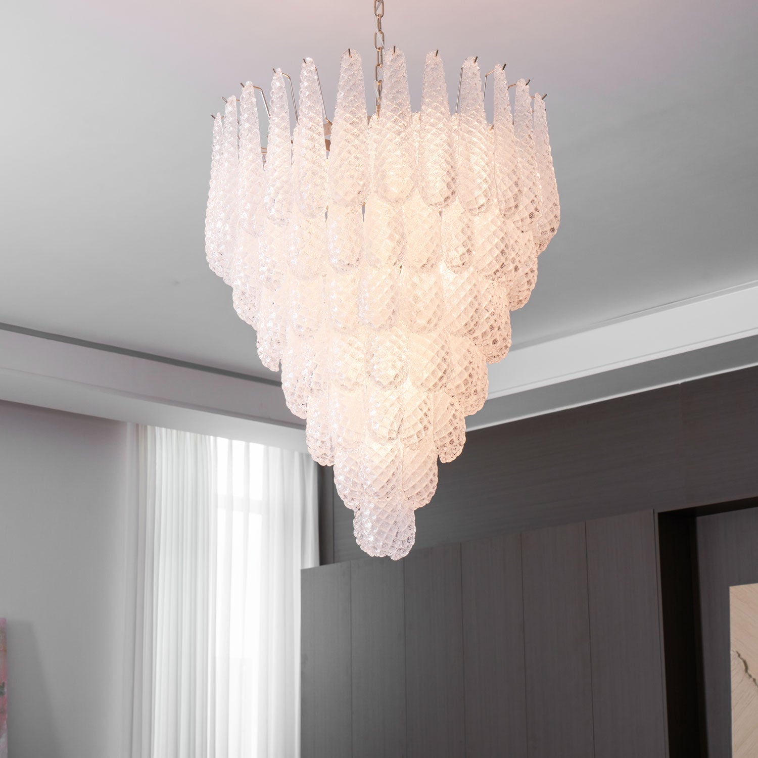Aurora Chandelier Clear Droplets Murano Glass Waterfall Diamond - Letslighting