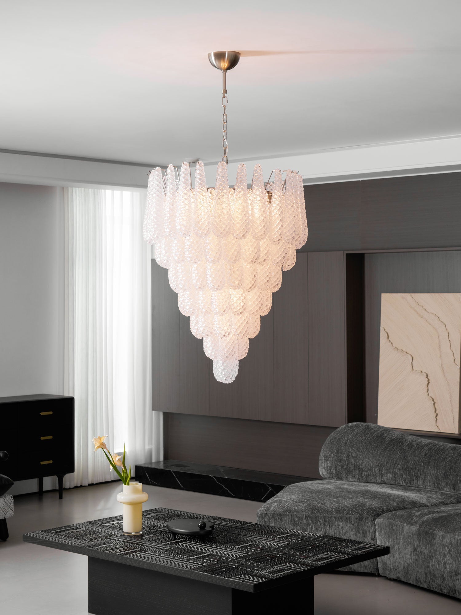Aurora Chandelier Clear Droplets Murano Glass Waterfall Diamond - Letslighting