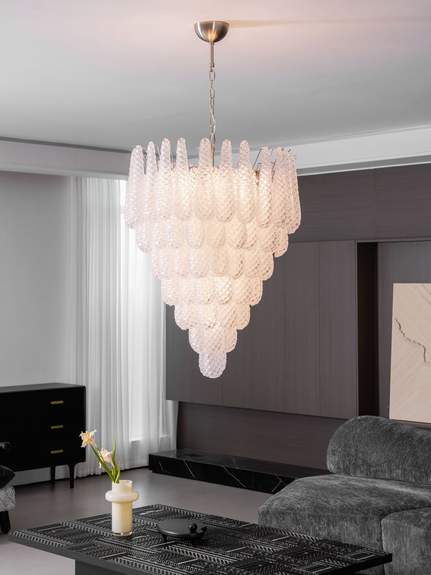 Aurora Chandelier Clear Droplets Murano Glass Waterfall Diamond - Letslighting