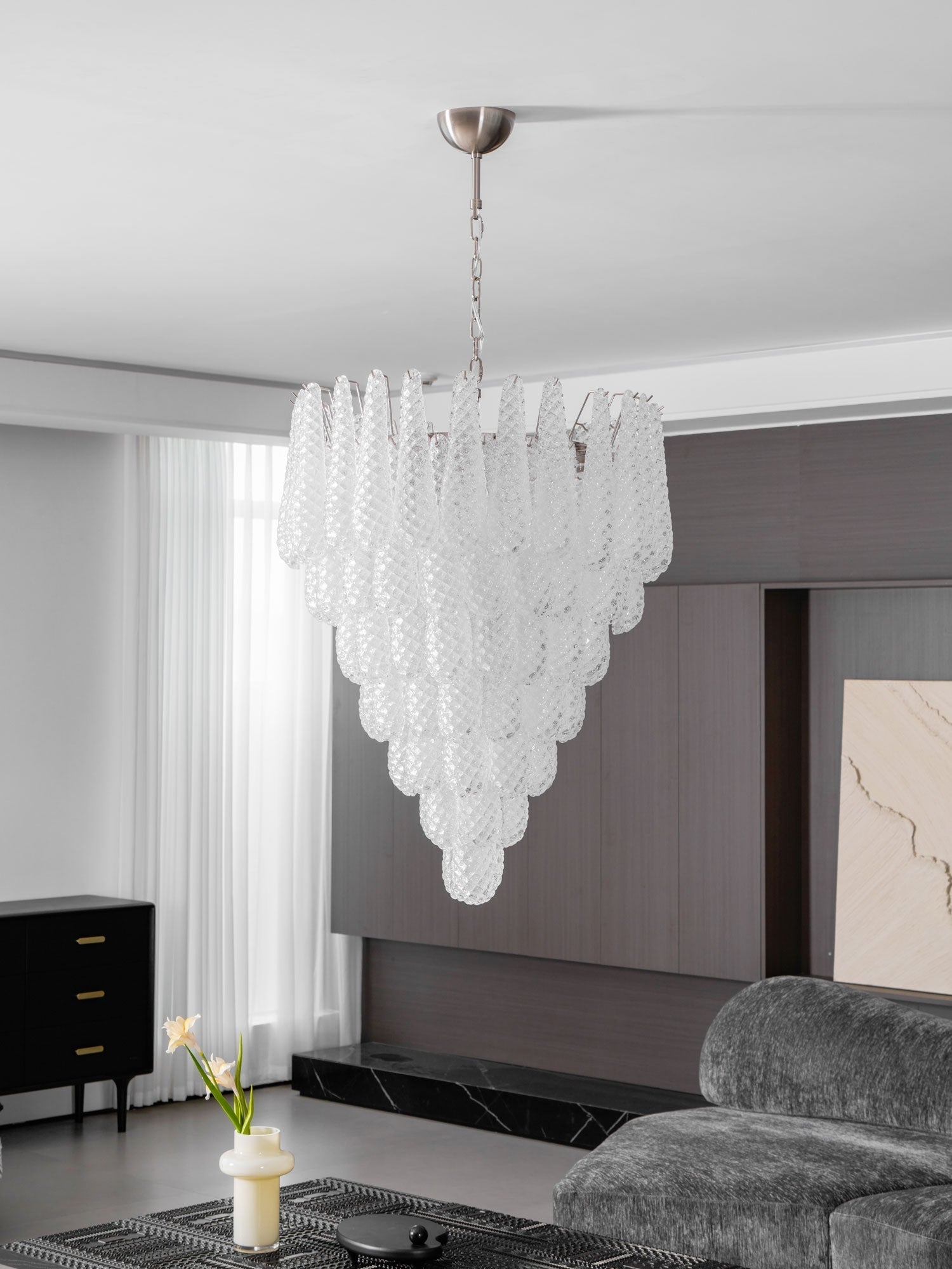 Aurora Chandelier Clear Droplets Murano Glass Waterfall Diamond - Letslighting