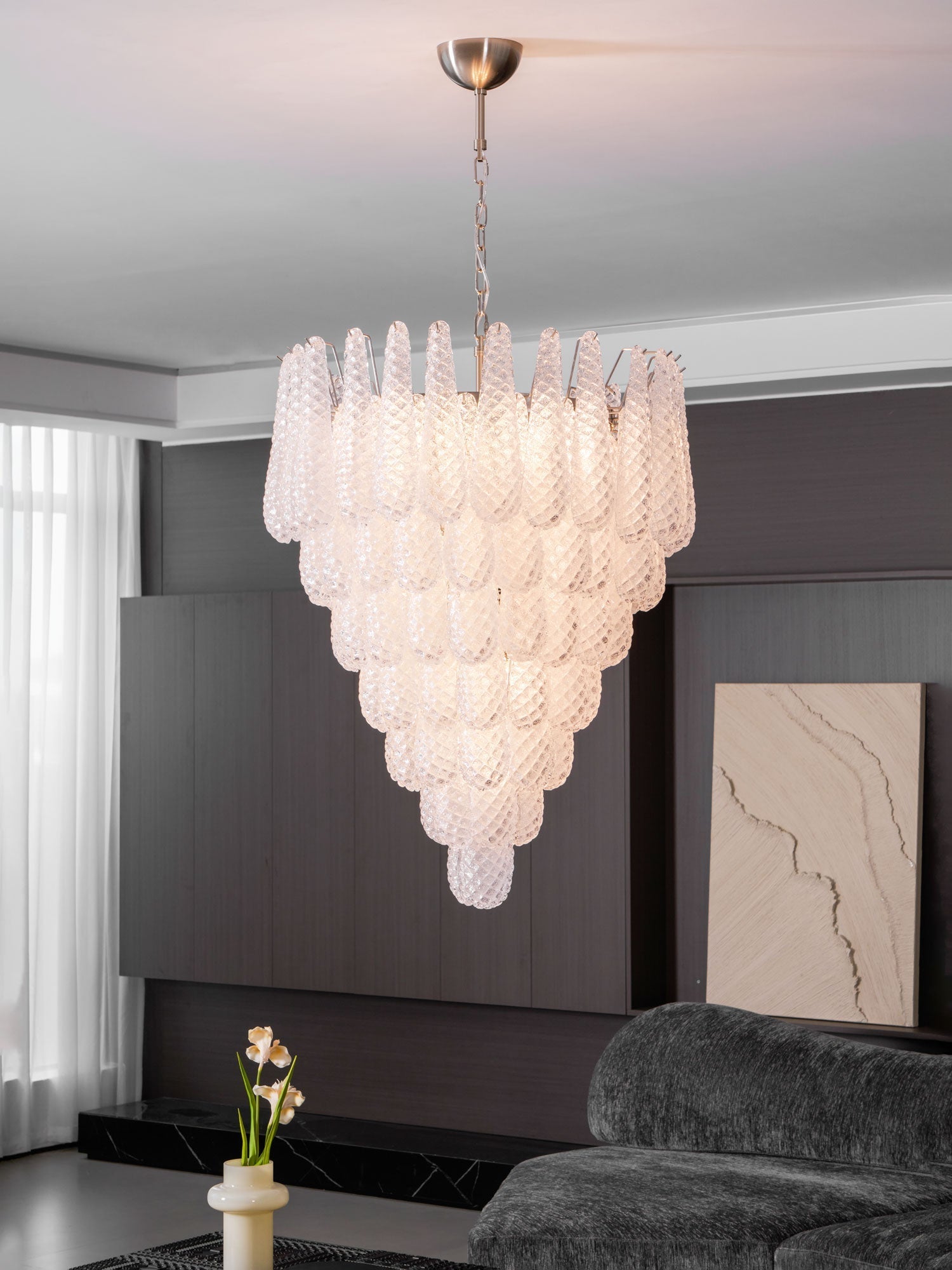 Aurora Chandelier Clear Droplets Murano Glass Waterfall Diamond - Letslighting