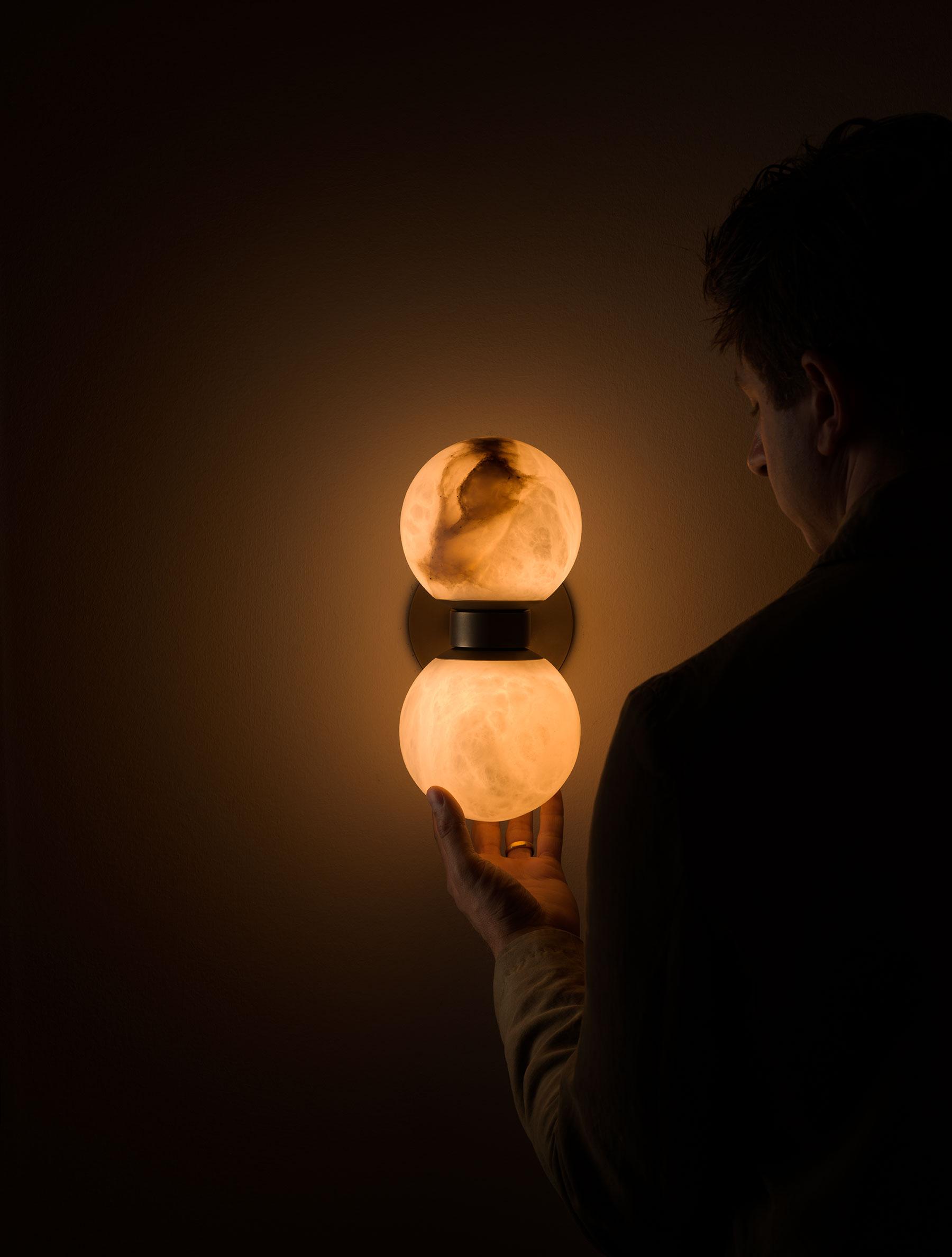 Lush Modern Minimalist Globe Alabaster Wall Lamp - Lamp Copper