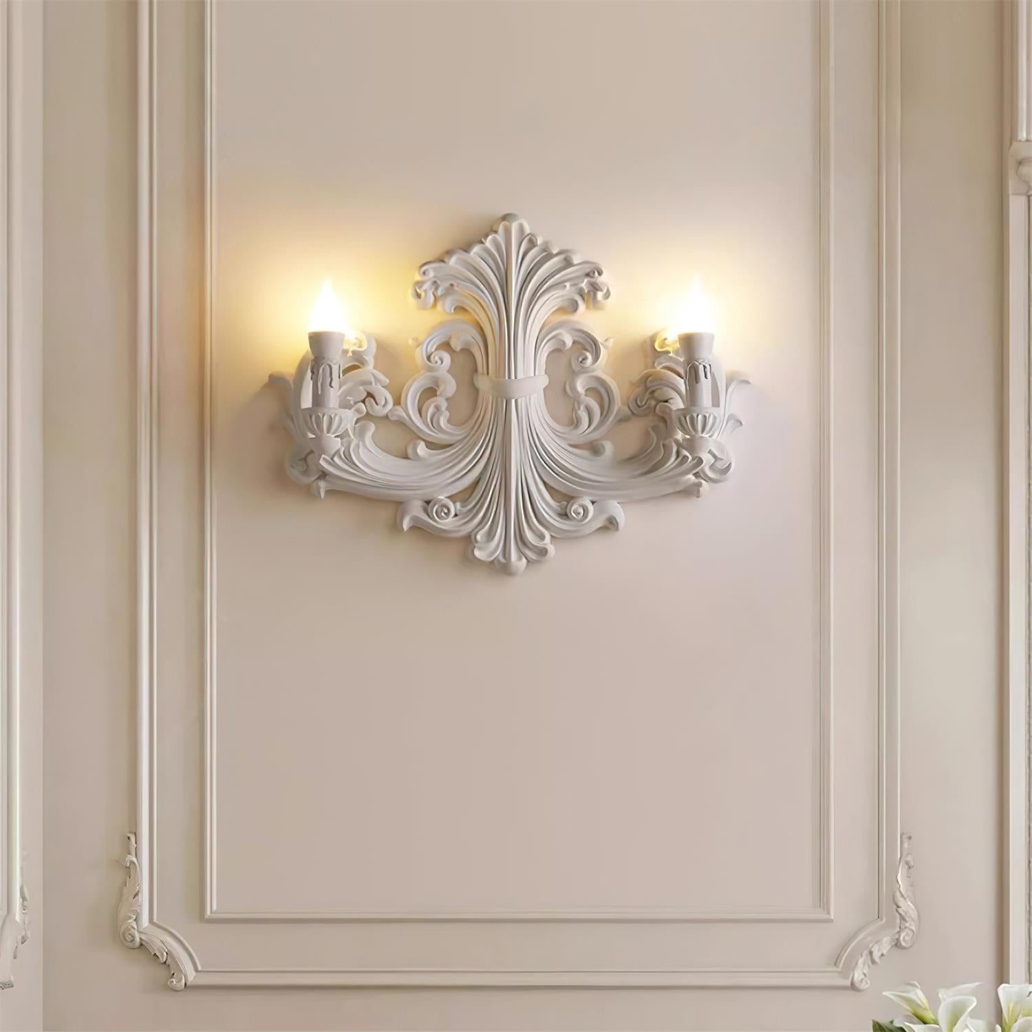 Wall Lamp Sculptural Plaster Candle Arms Uplighting Elegant - Letslighting