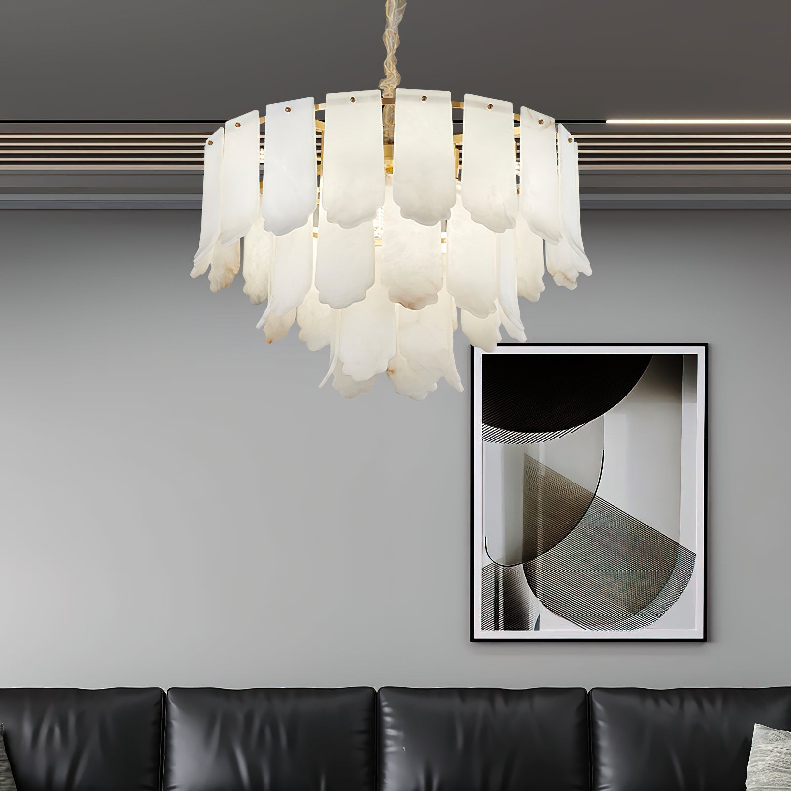 Hue Postmodern Luxury Brass Alabaster Chandelier - Lamp Copper