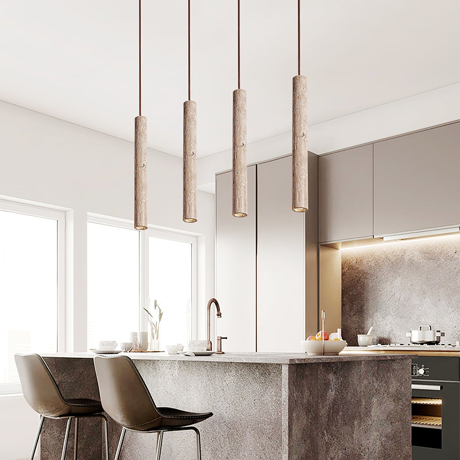 Elian Suspension Industrielle Minimaliste en Travertin