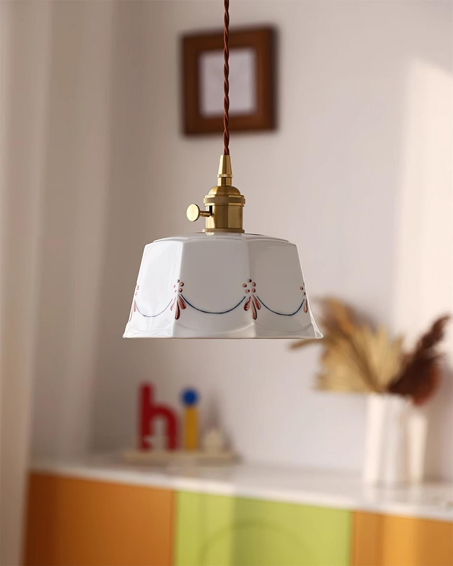 Eliana Pendant Lamp Hand Painted Floral Glass Vintage - Letslighting