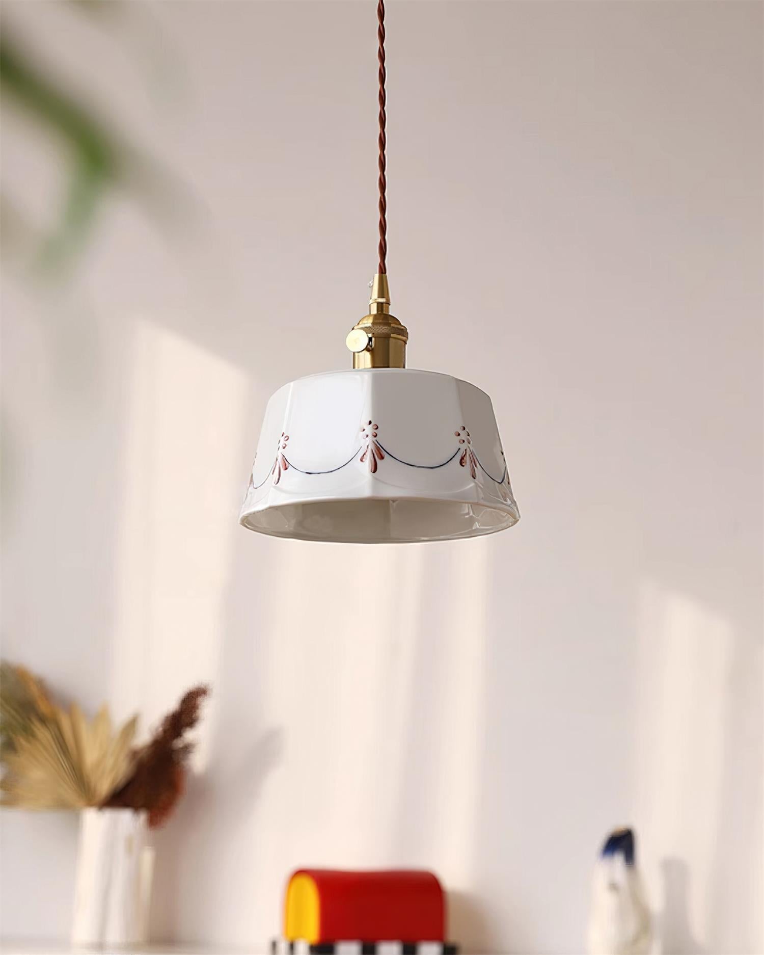 Eliana Pendant Lamp Hand Painted Floral Glass Vintage - Letslighting