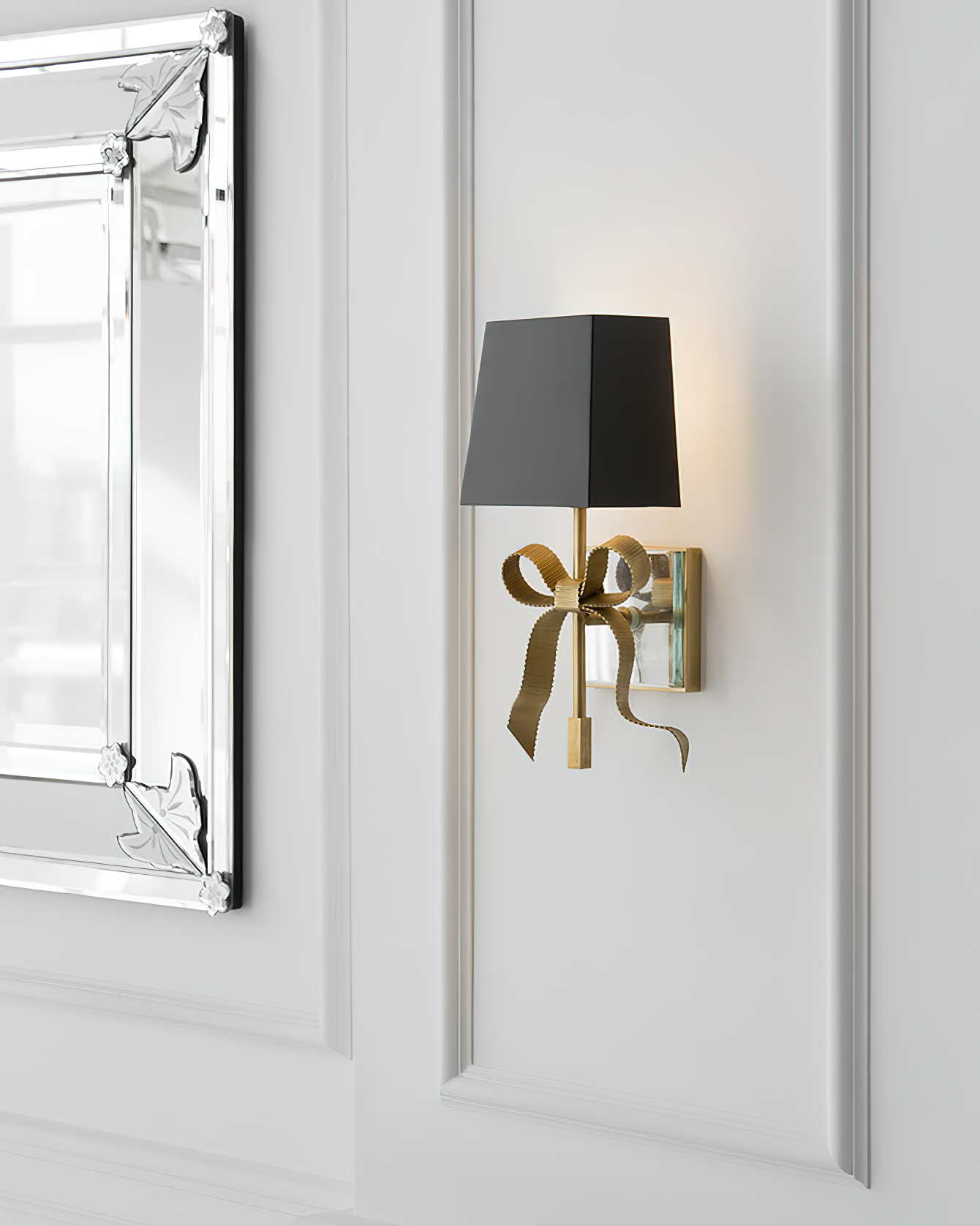 Ribelle Black Shade Wall Sconce with Gold Bow Accent - Letslighting