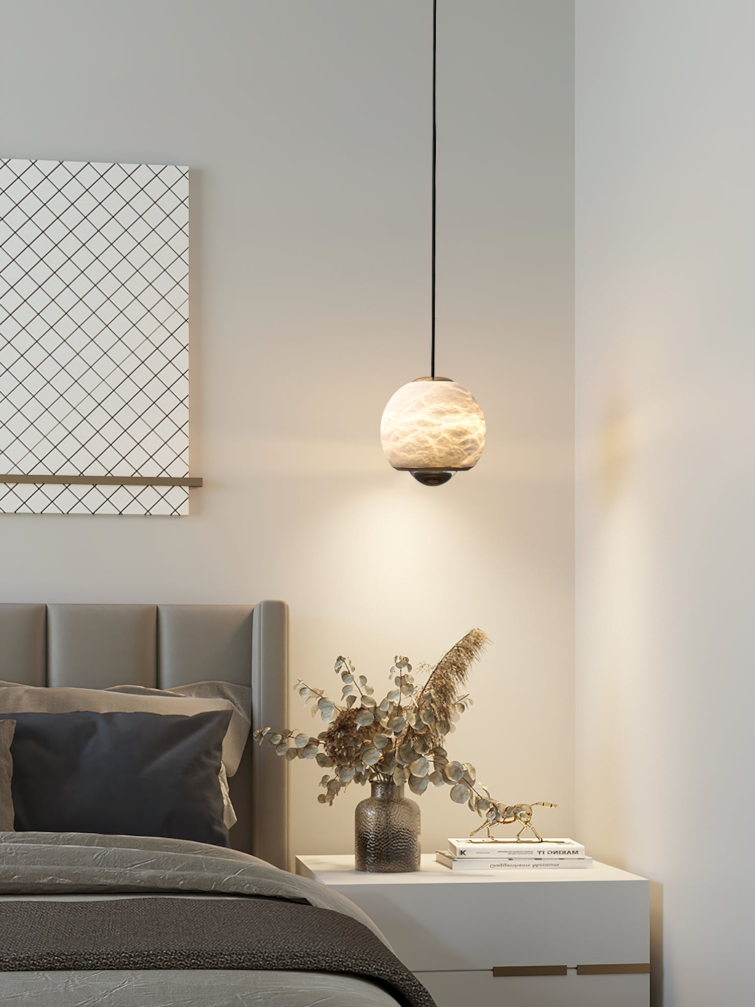 Zephaan Modern Minimalist Brass Alabaster Pendant Light - Lamp Copper
