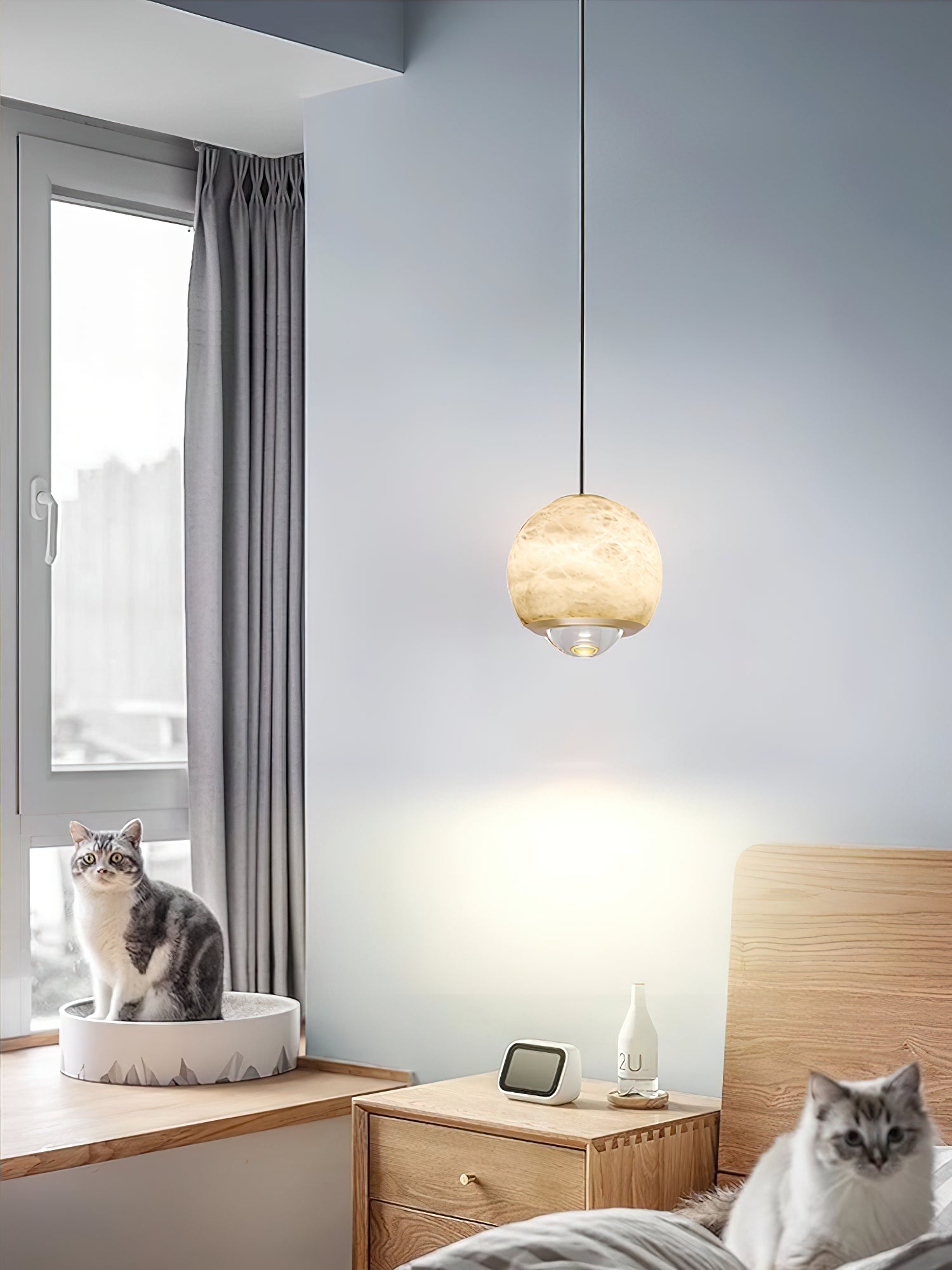 Zephaan Modern Minimalist Brass Alabaster Pendant Light - Lamp Copper