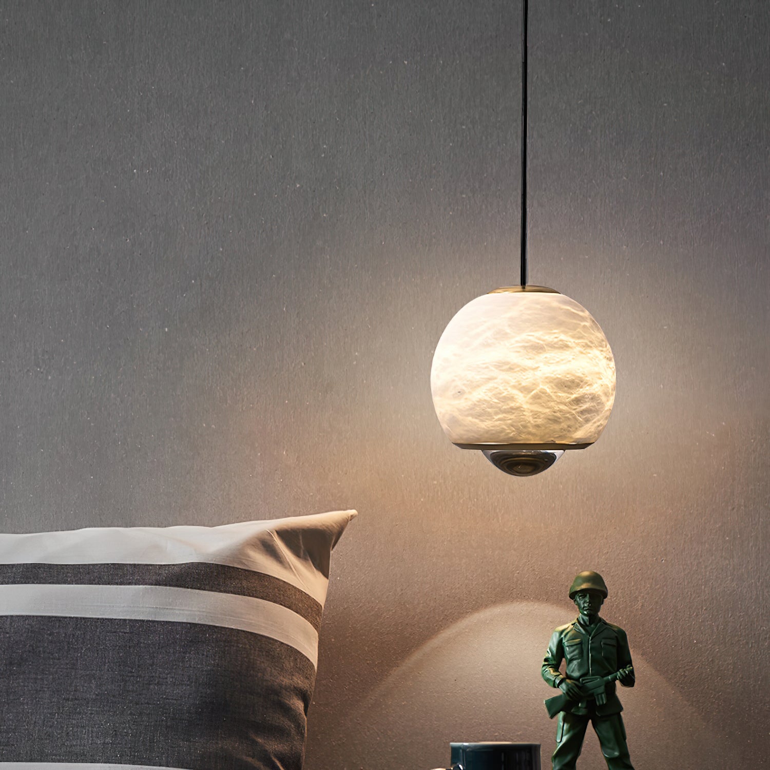 Zephaan Modern Minimalist Brass Alabaster Pendant Light - Lamp Copper