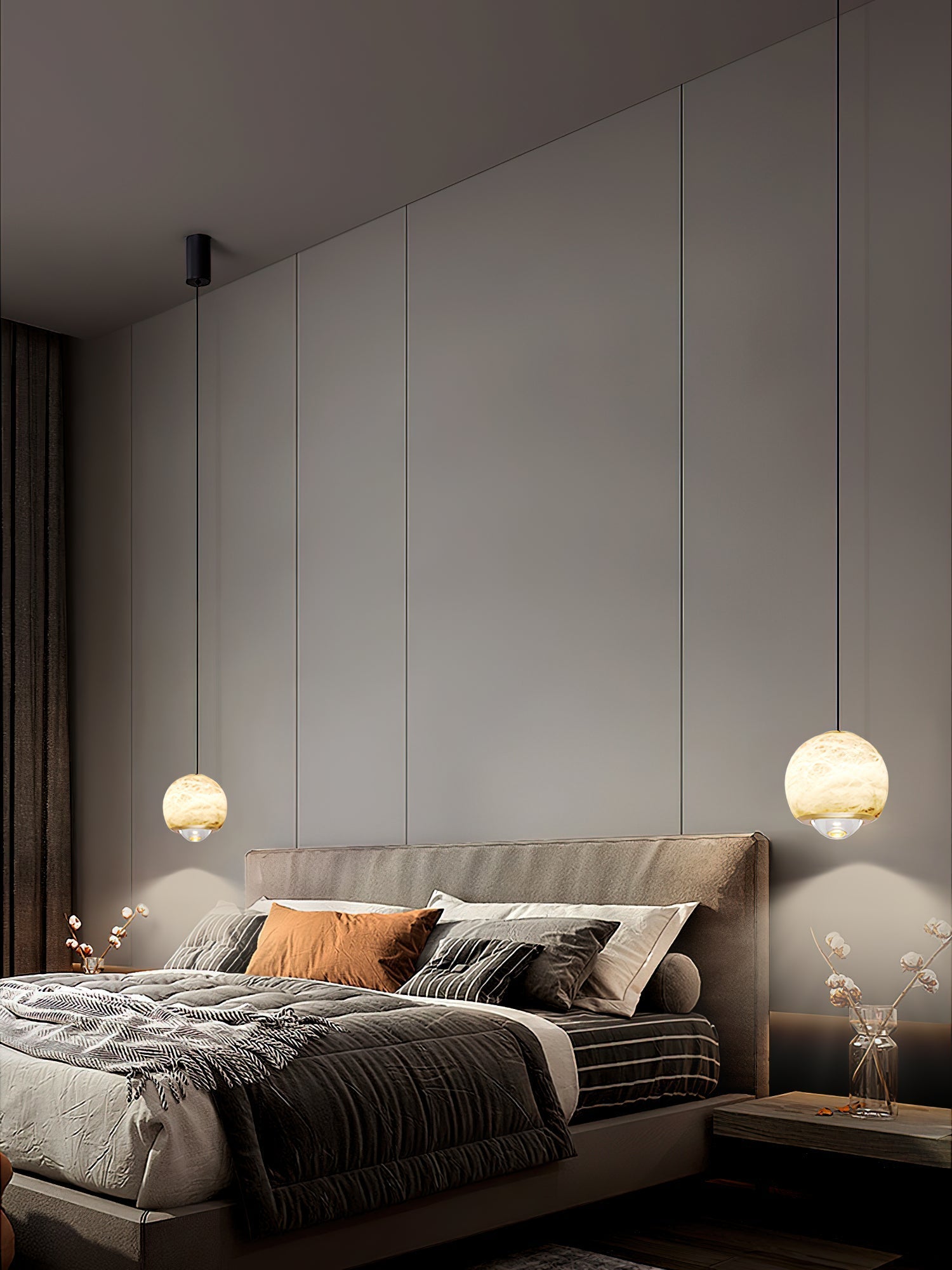 Zephaan Modern Minimalist Brass Alabaster Pendant Light - Lamp Copper
