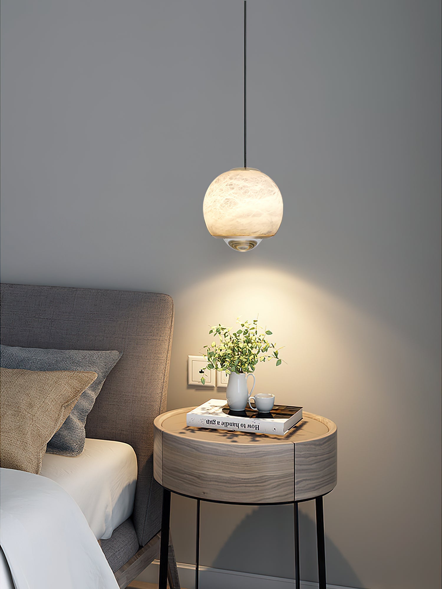 Zephaan Modern Minimalist Brass Alabaster Pendant Light - Lamp Copper