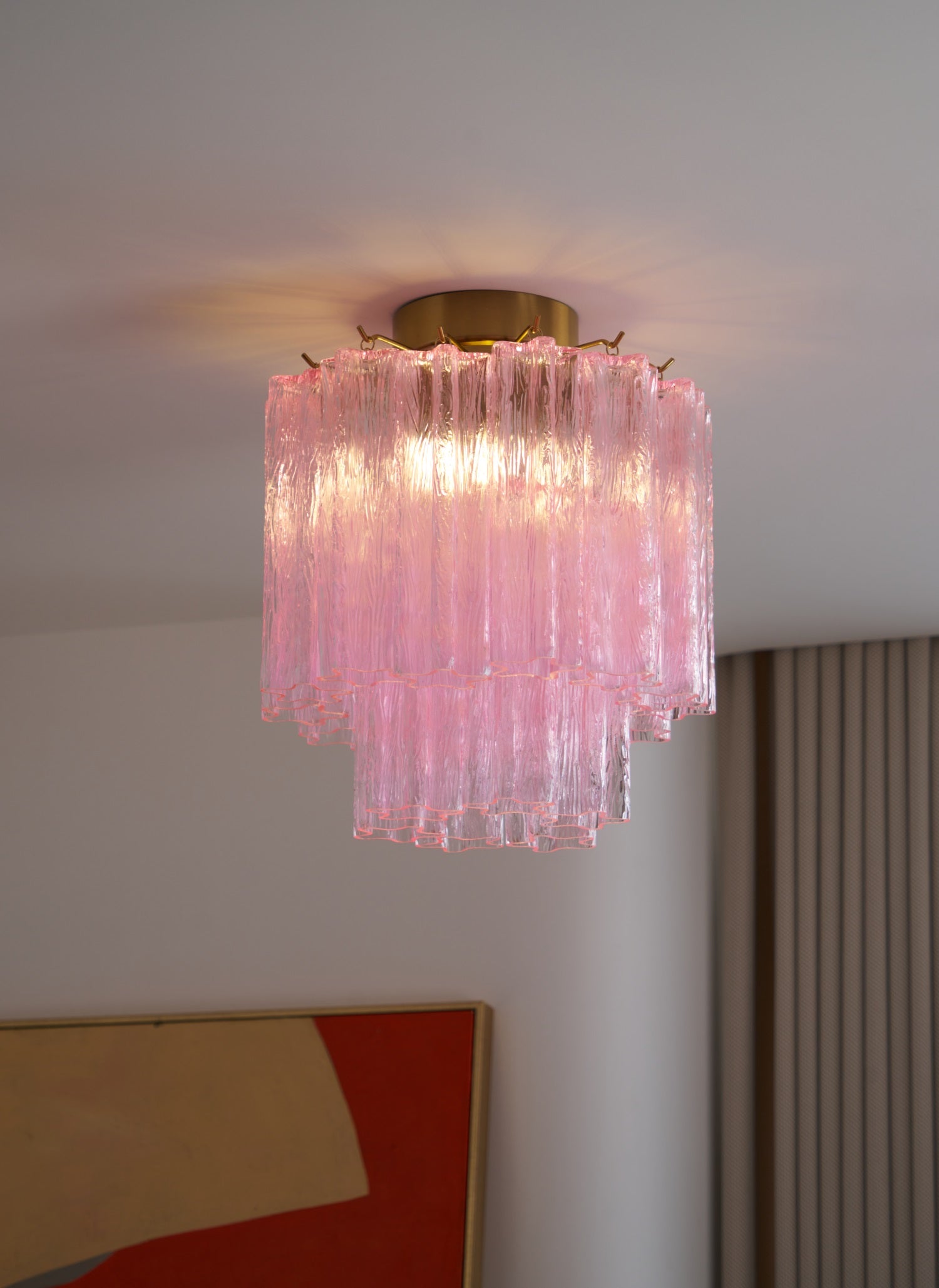 Aurora Ceiling Lamp Pink Murano Glass Tiered Modern Flush - Letslighting