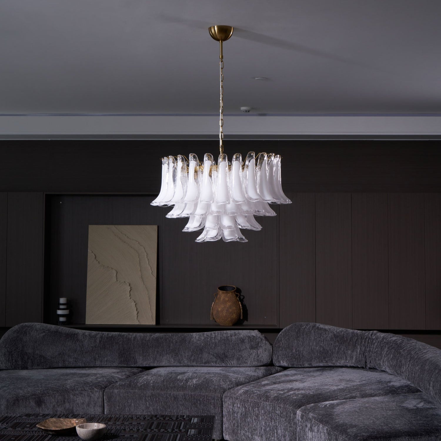 Aurora Chandelier Pink Glass Leaf Layered Floral Glamour - Letslighting