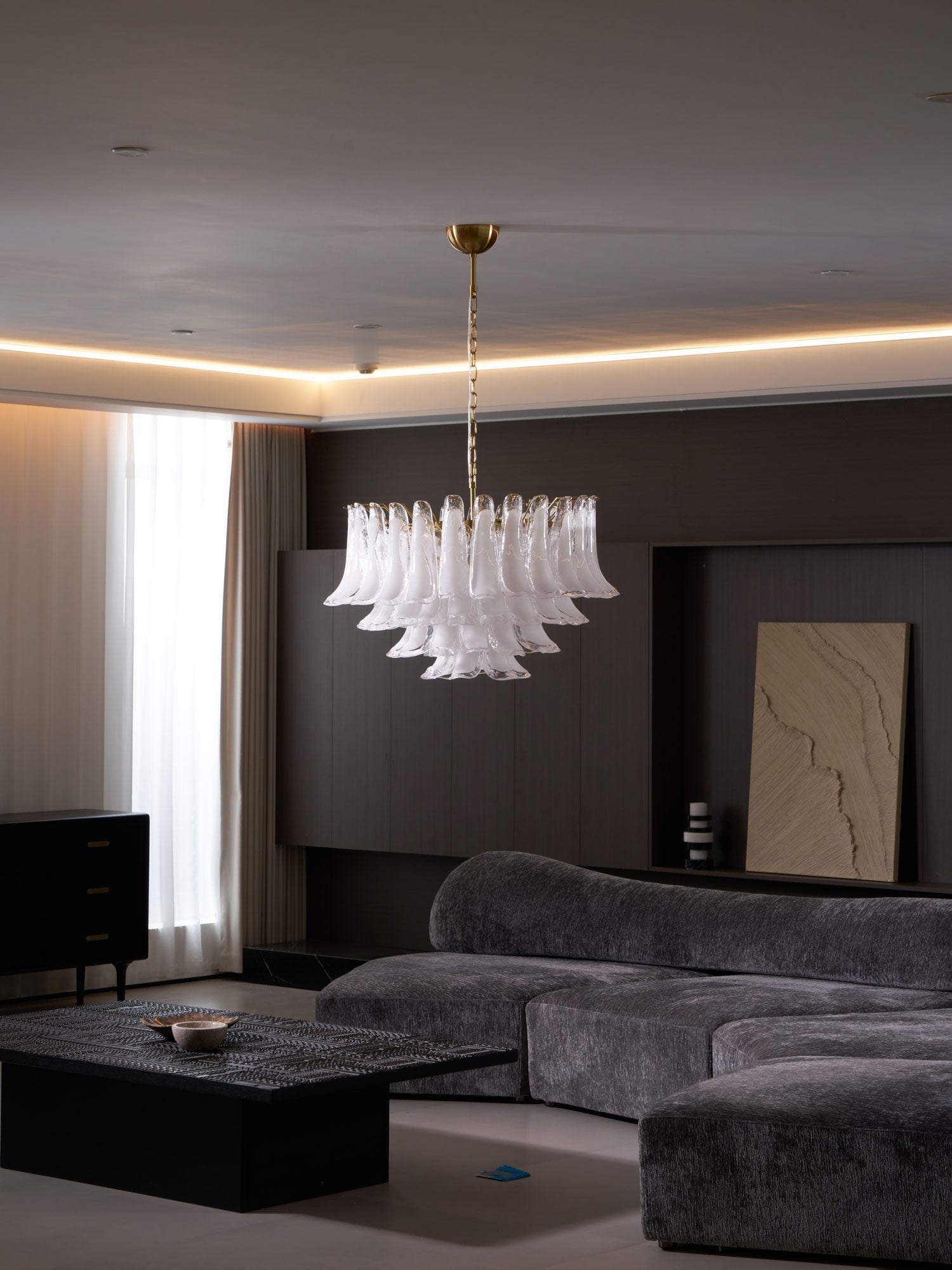 Aurora Chandelier Pink Glass Leaf Layered Floral Glamour - Letslighting