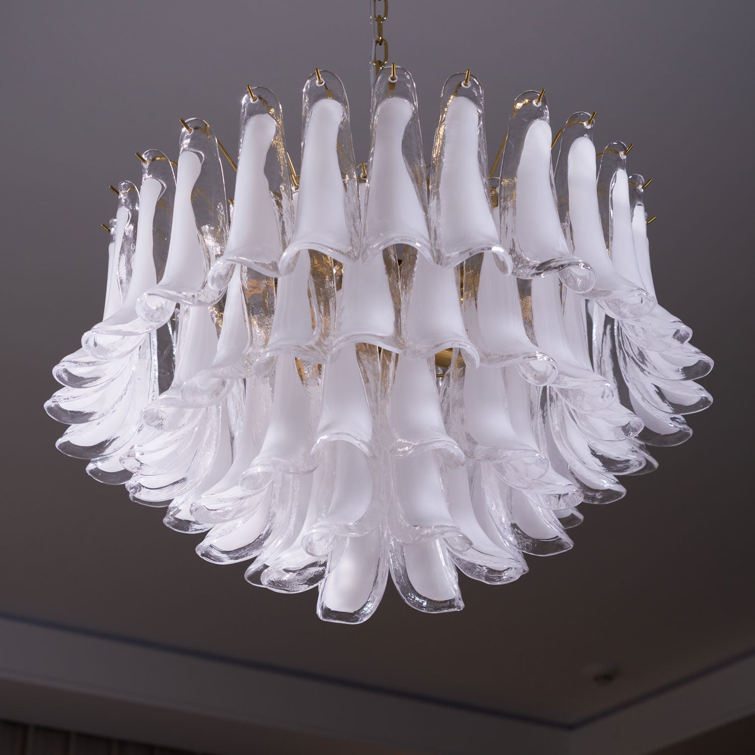 Aurora Chandelier Pink Glass Leaf Layered Floral Glamour - Letslighting
