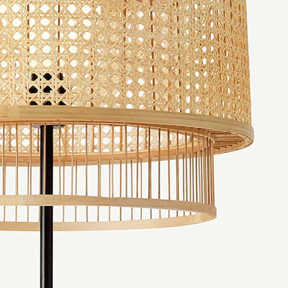 Ritta Lampadaire Anneau Simple, Métal/Rotin, Bois, Salon/Salle à Manger
