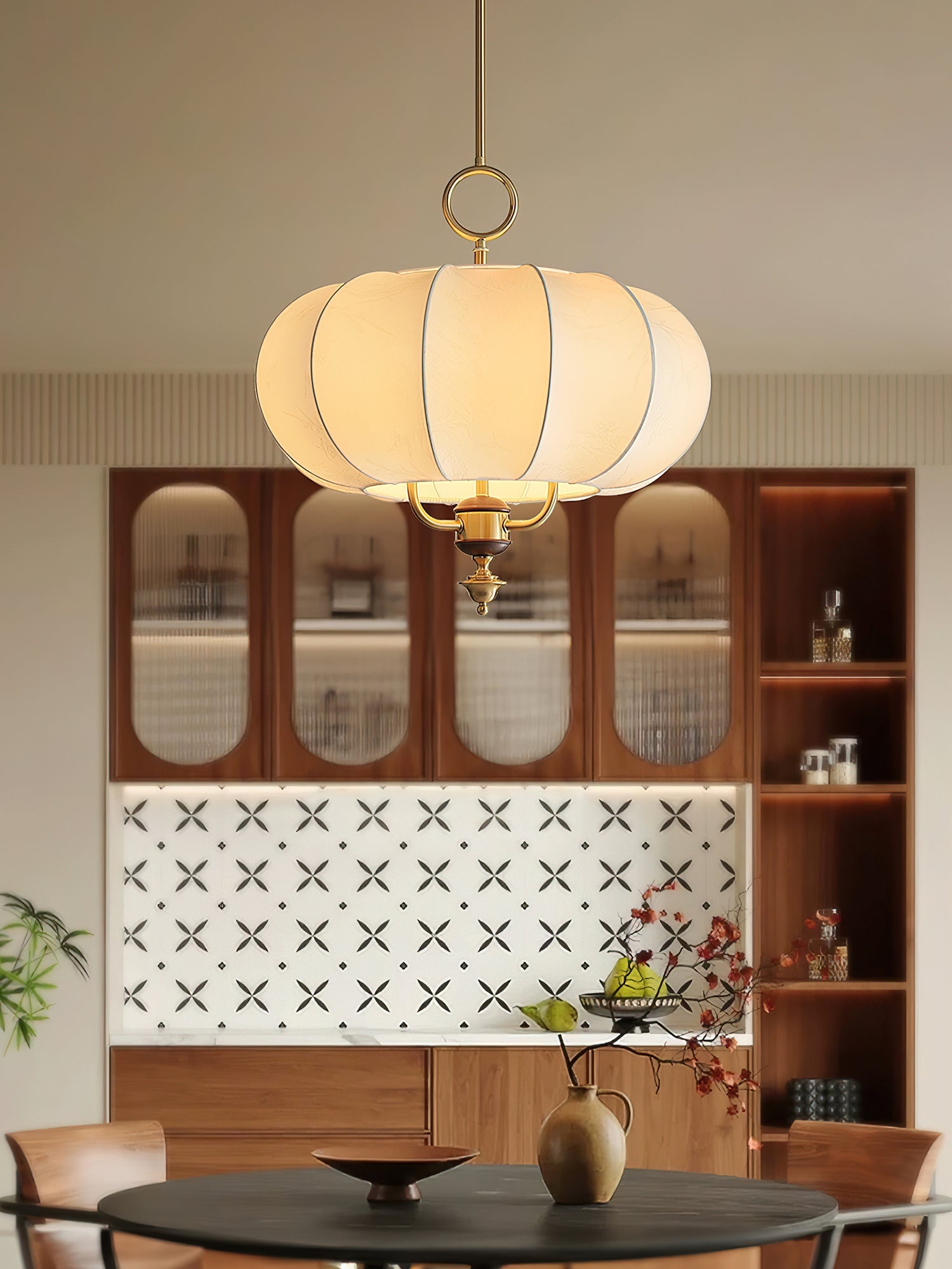 Florabelle Artistique Lanterne Tissu Bois Suspension Lumière