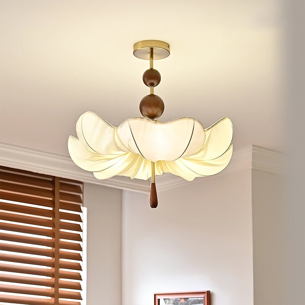 Floralis Artistique Luxe Bois Tissu Plafonnier Lumière