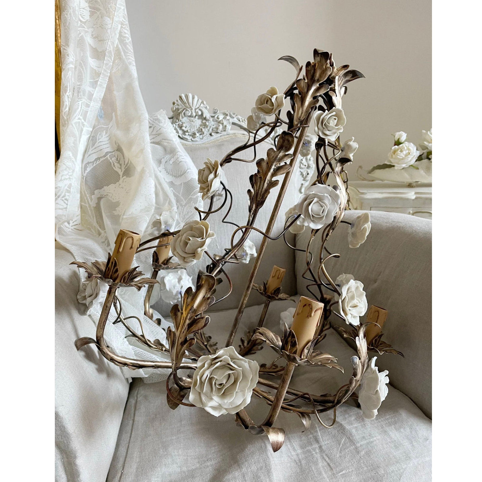 Araeyra Postmodern Luxury Rose Metal Ceramic Chandelier - Lamp Copper