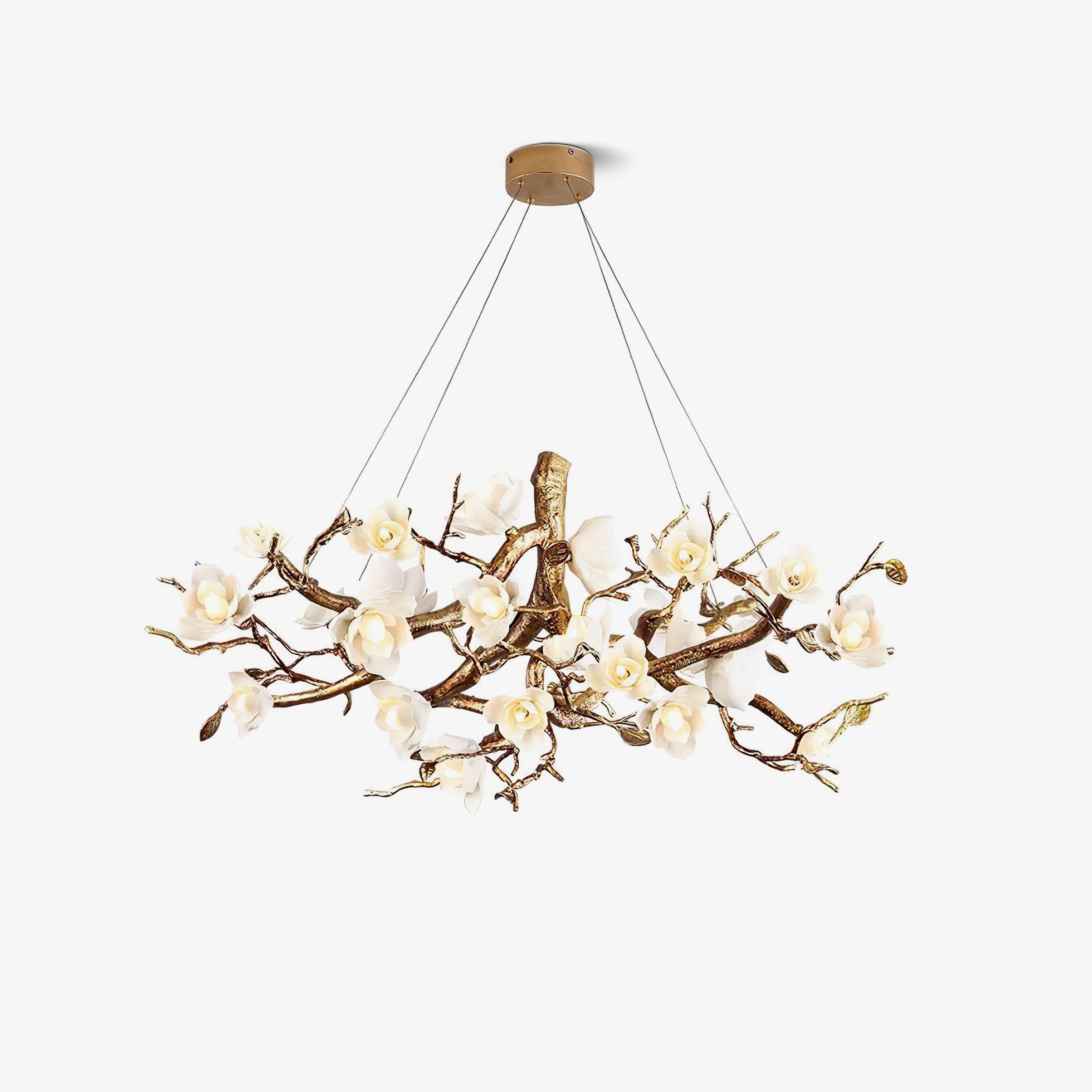 Avaros Postmodern Luxury Flower Bloom Branch Brass Ceramic Chandelier - Blowlighting